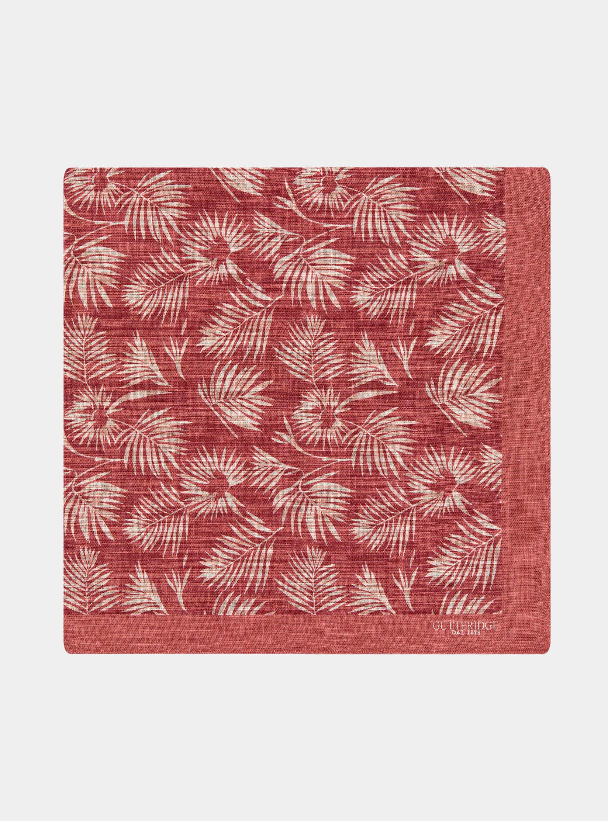 Foulard stampato con fantasia foglie in lino, TERRACOTTA