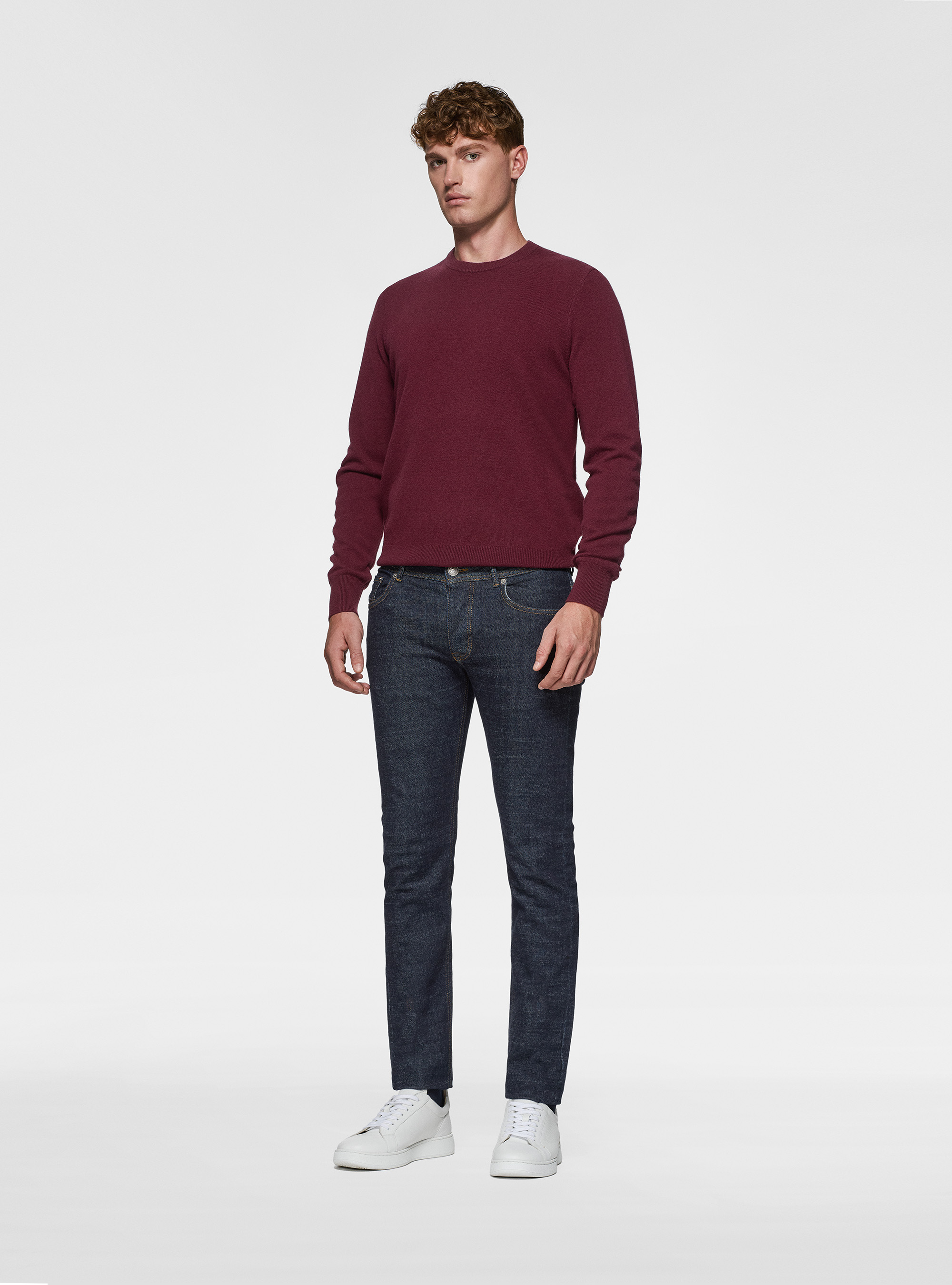 Maglia girocollo in lambswool e cashmere, BORDEAUX