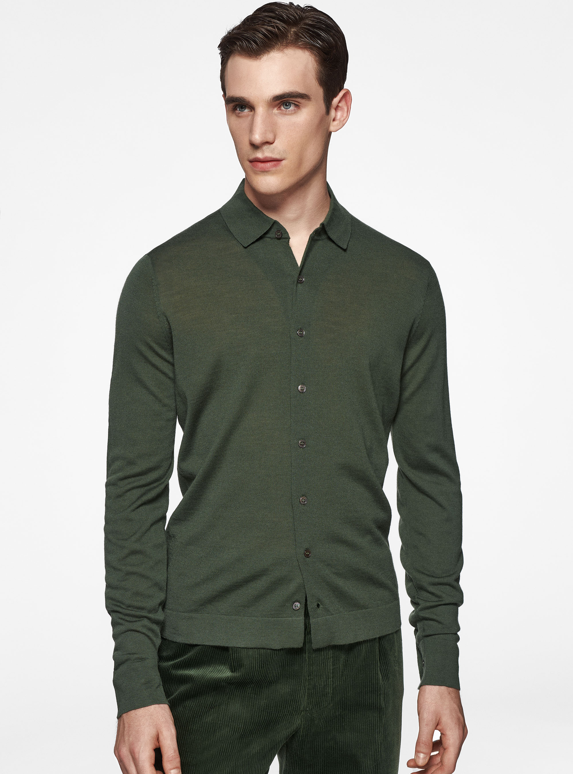Camicia in maglia in pura lana merino extrafine, MILITARE 0609C