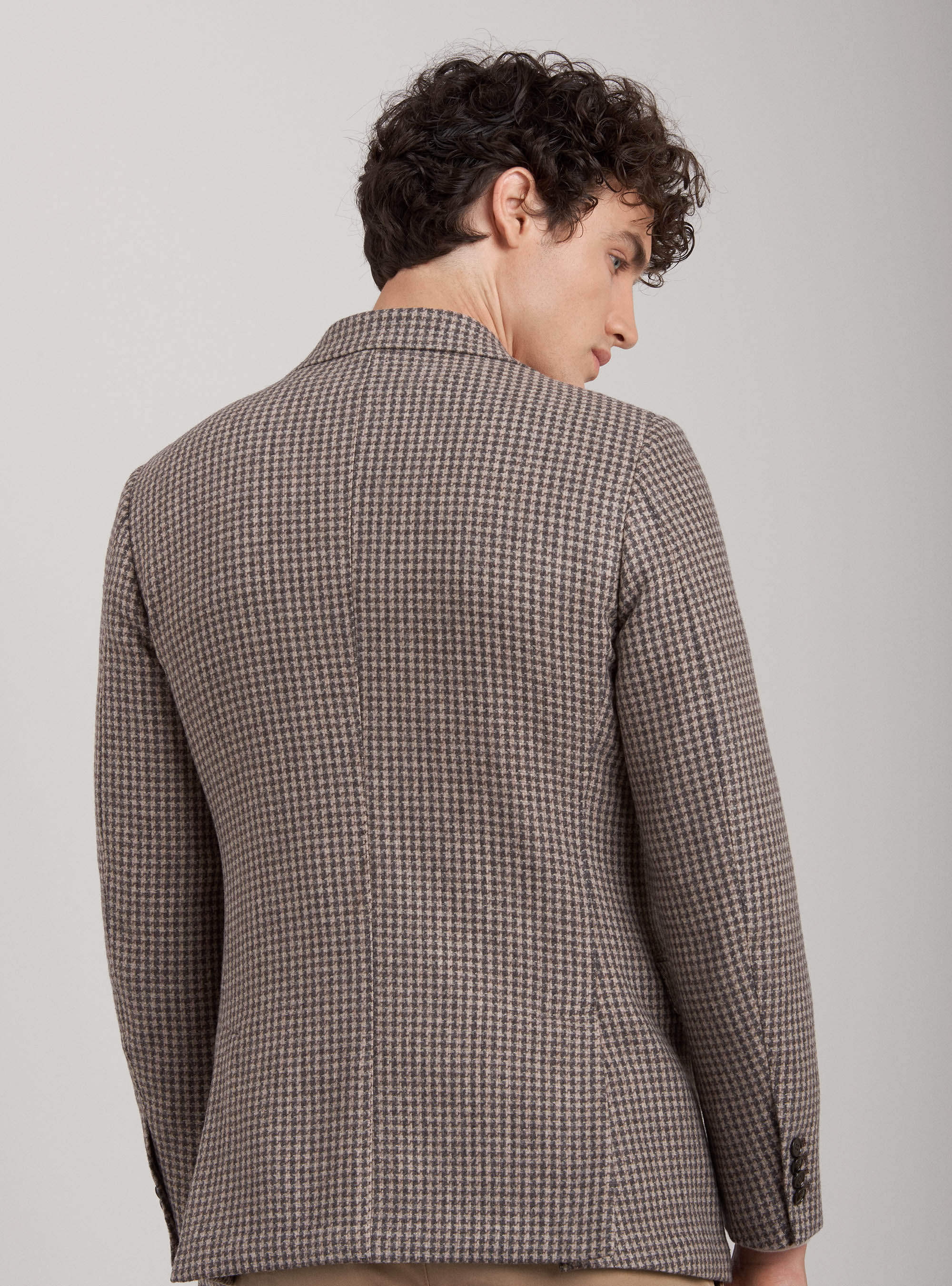  Pied de poule Blazer in wool, cotton and cashmere, BROWN