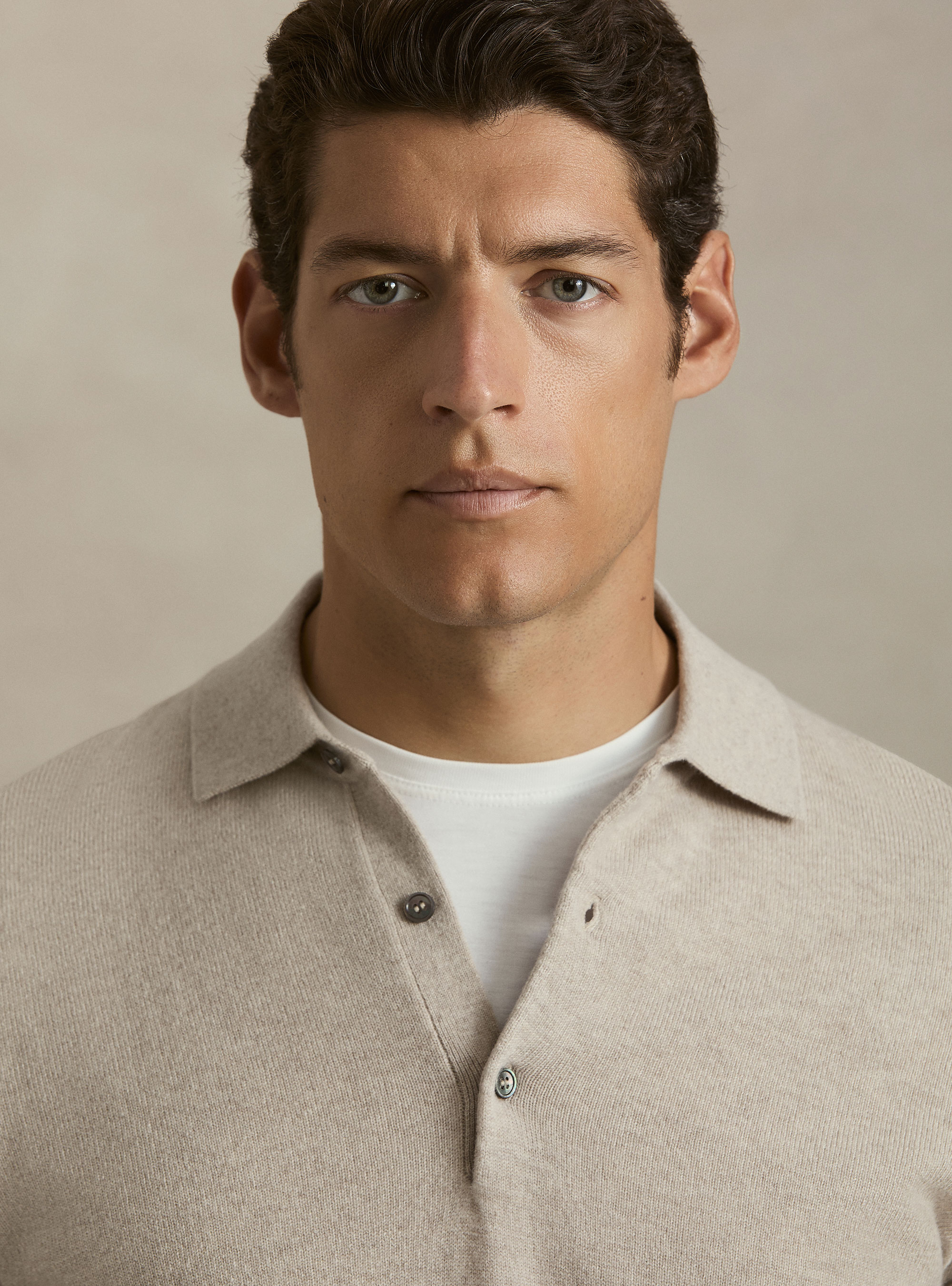 Maglia a polo in lana e cashmere, ECRU