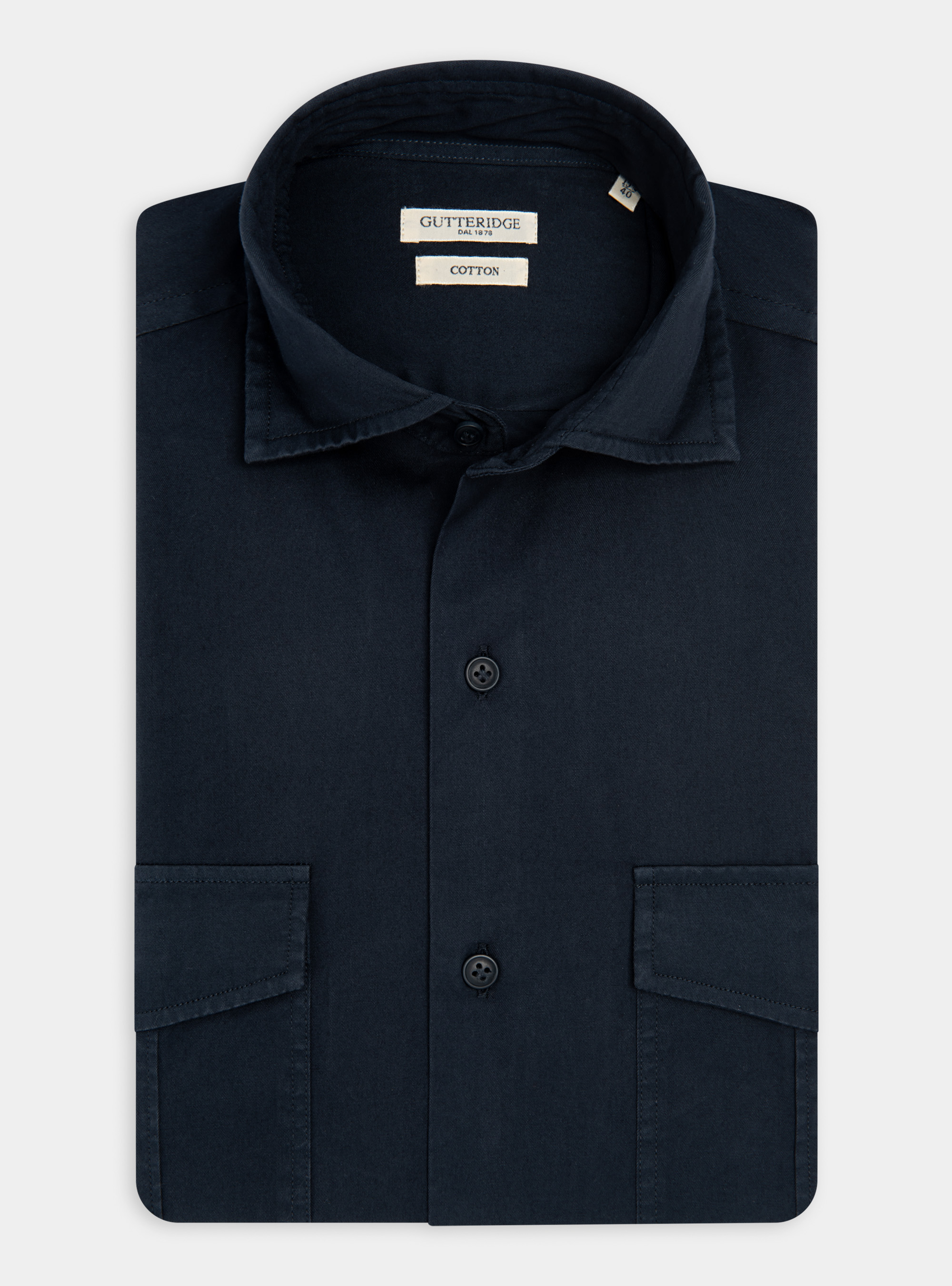 Camicia in cotone tinto in capo con tasche, BLU NAVY