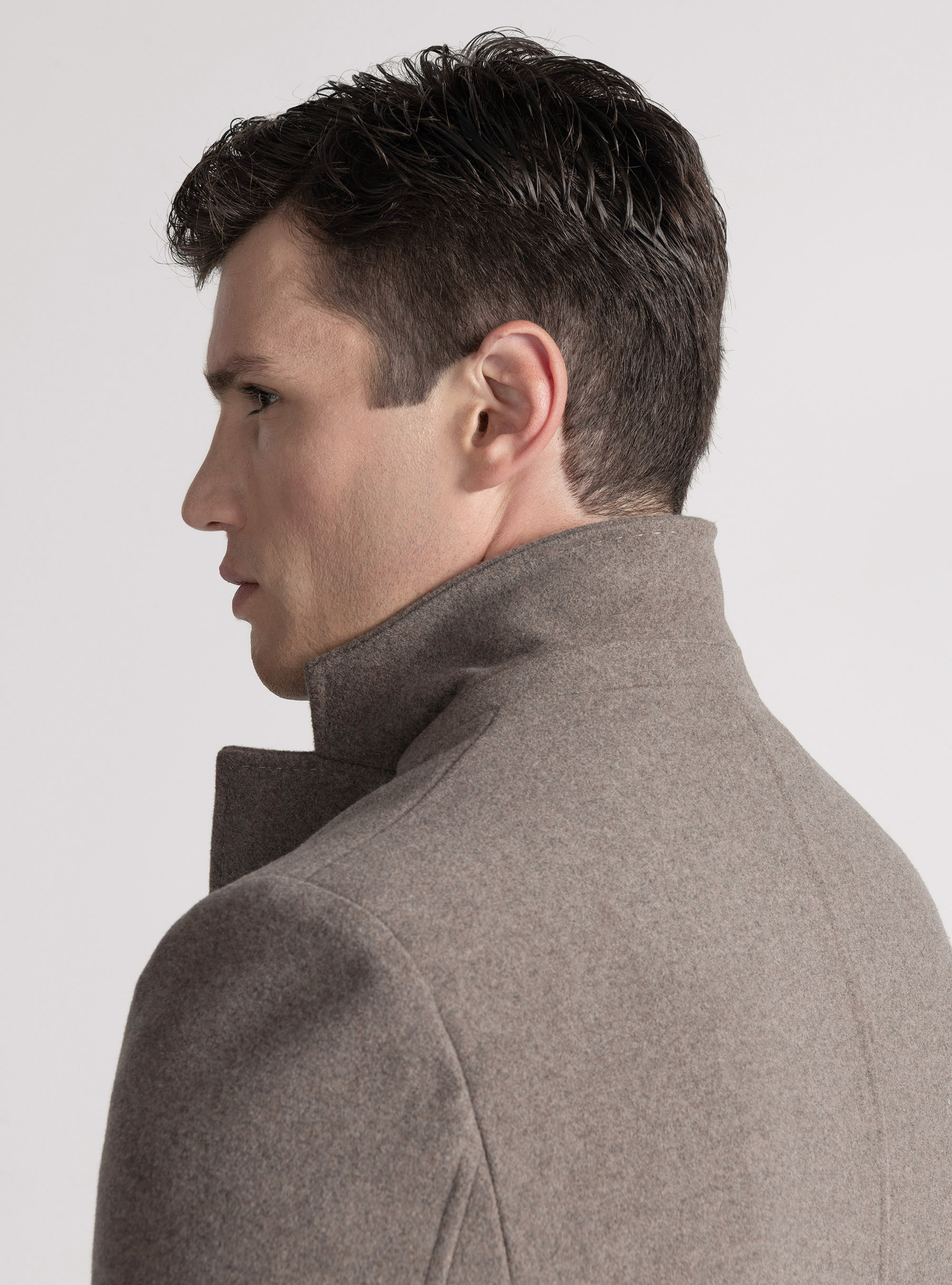 Cappotto misto lana con pettorina, FANGO