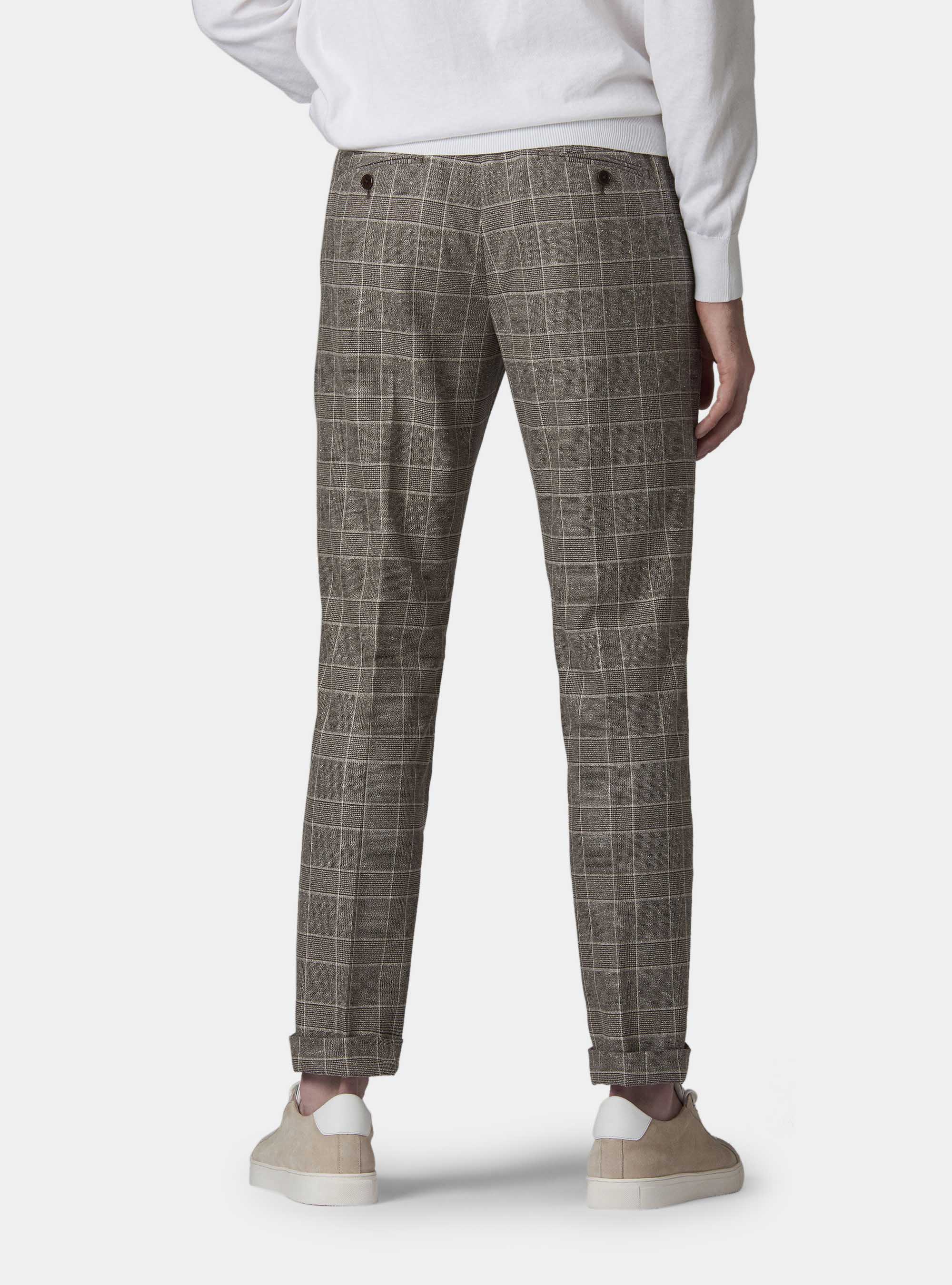 Pantaloni per abito in principe di galles lana bouclè e seta, ECRU