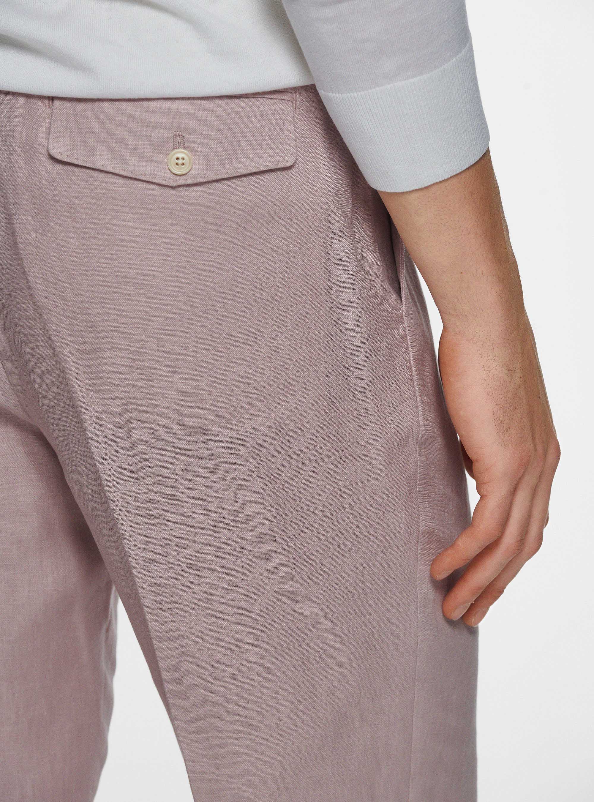 Pure linen double pleat trousers, 0441C ROSA SCURO