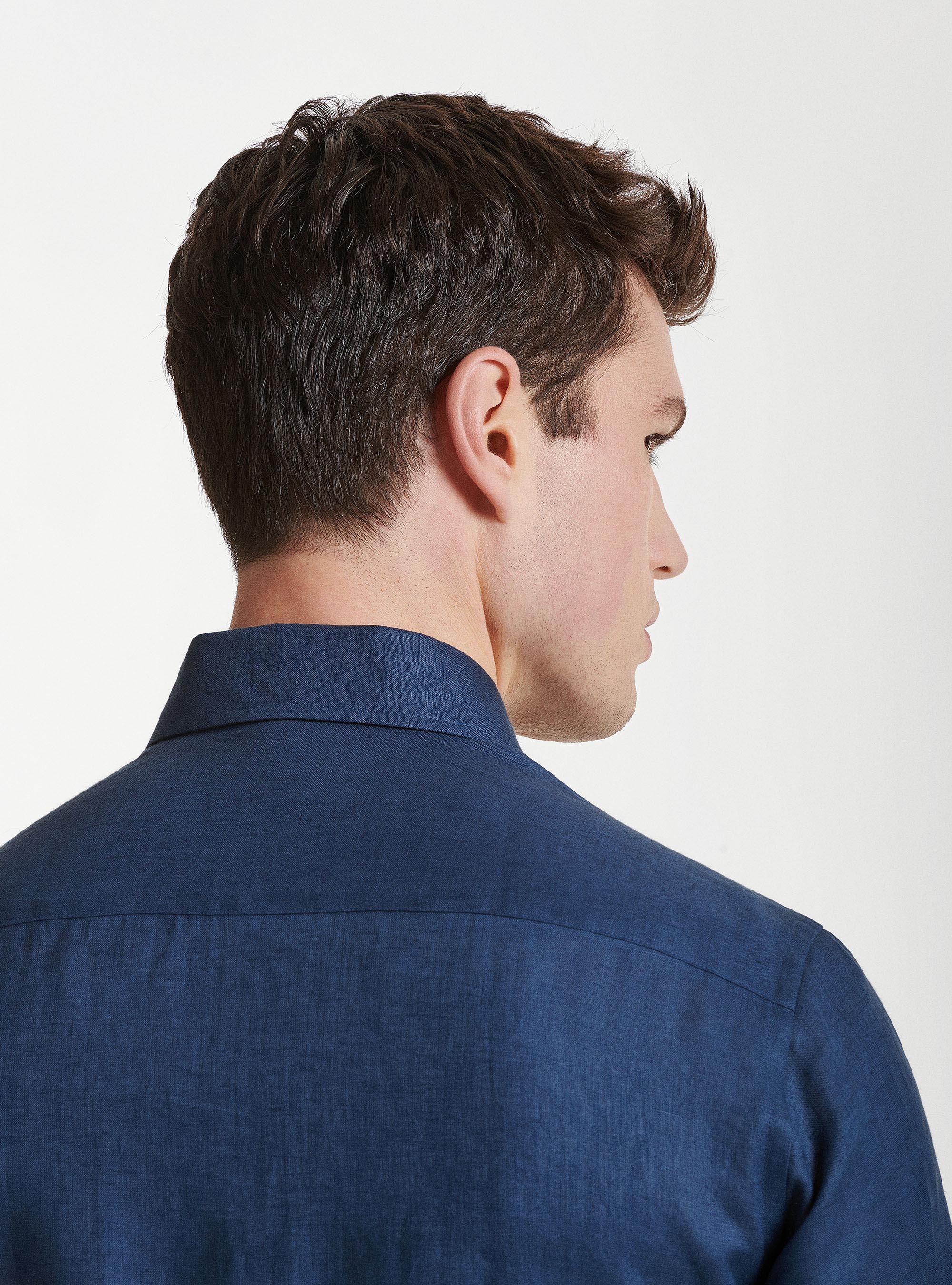 Camicia in puro lino con collo semi francese, BLU NAVY