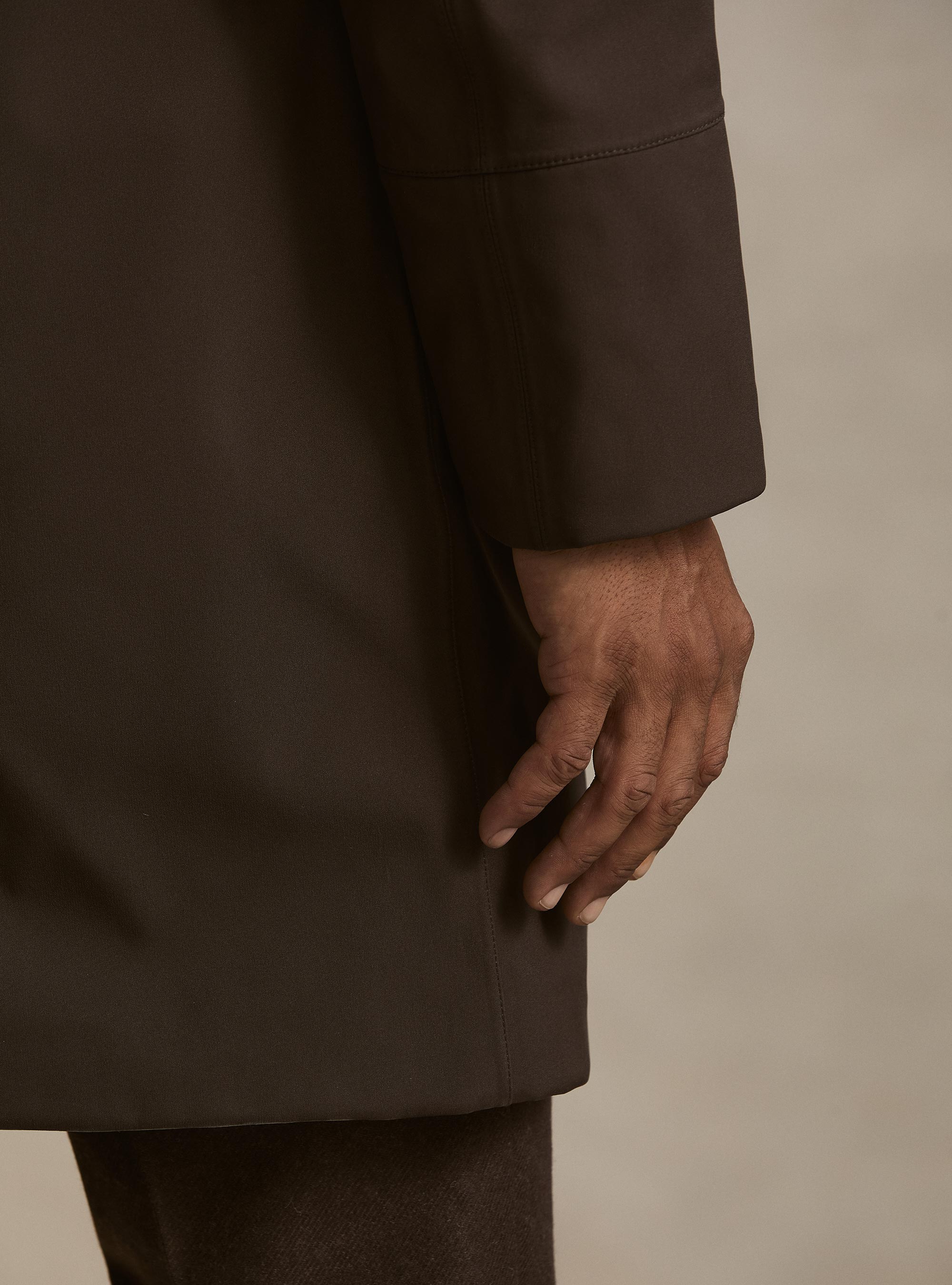 Long technical jacket with a hood, MARRONE 0508C