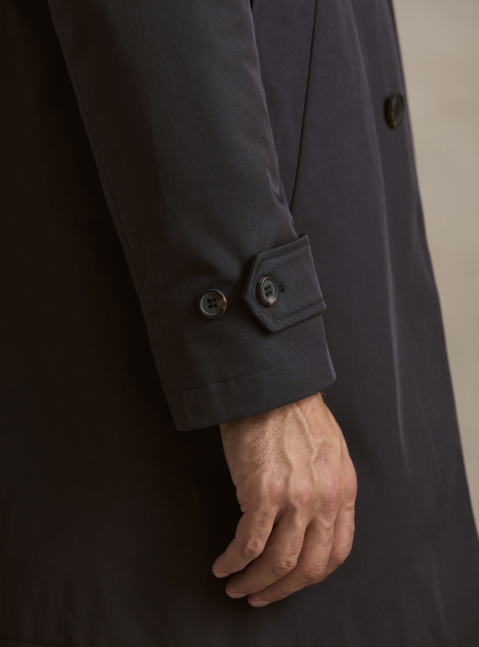 Single-breasted padded cotton blend raincoat, NAVY BLUE