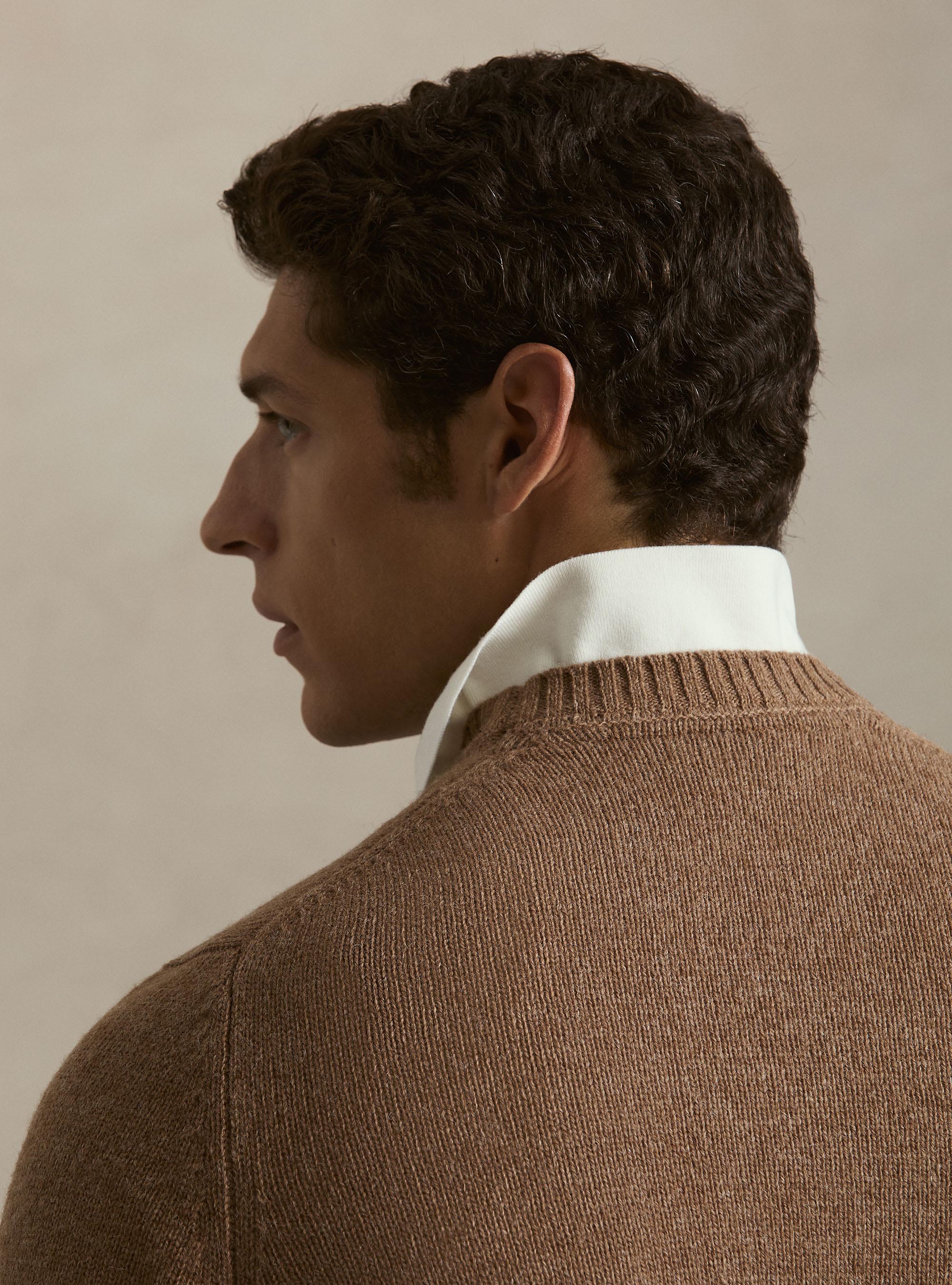 Pure Shetland wool crewneck sweater, HAZELNUT