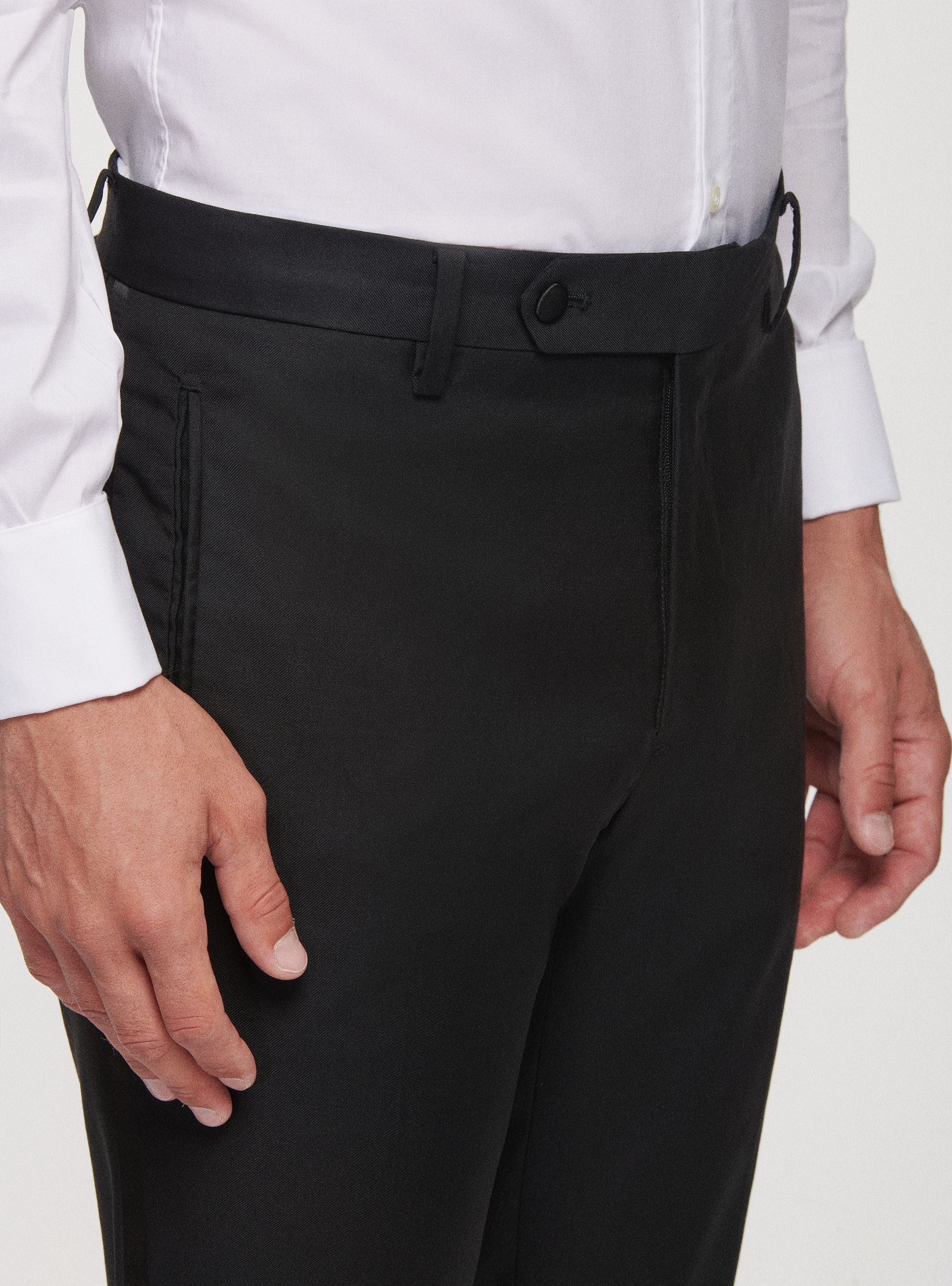 Pure Wool Tuxedo Trousers, BLACK