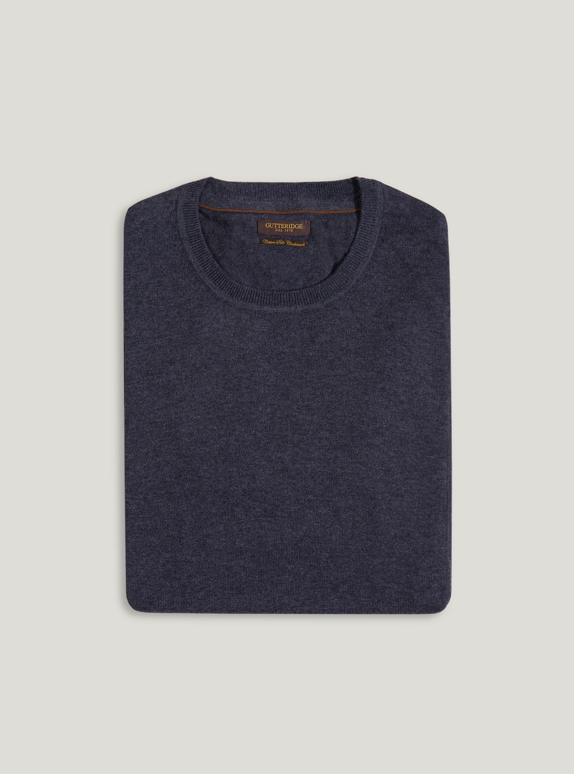 Round-neck cotton silk and cashmere sweater, ASPHALT GREY