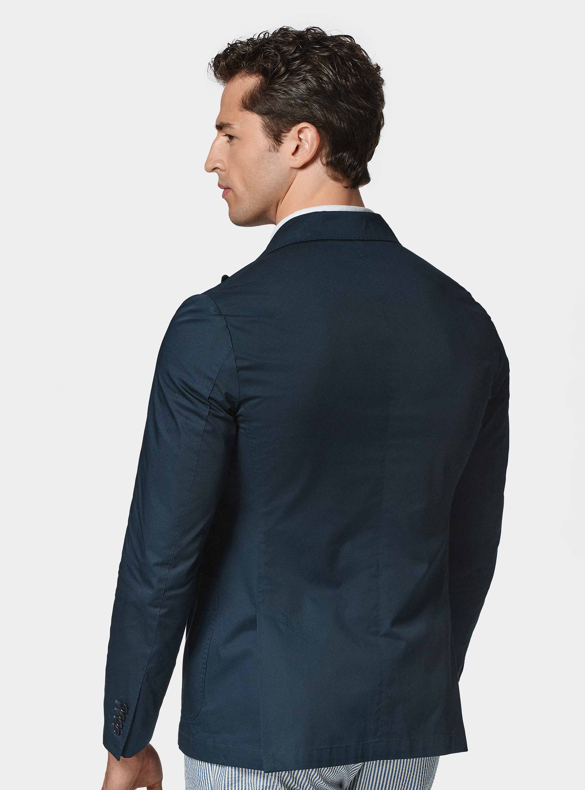 Giacca doppiopetto in cotone popeline, BLU NAVY