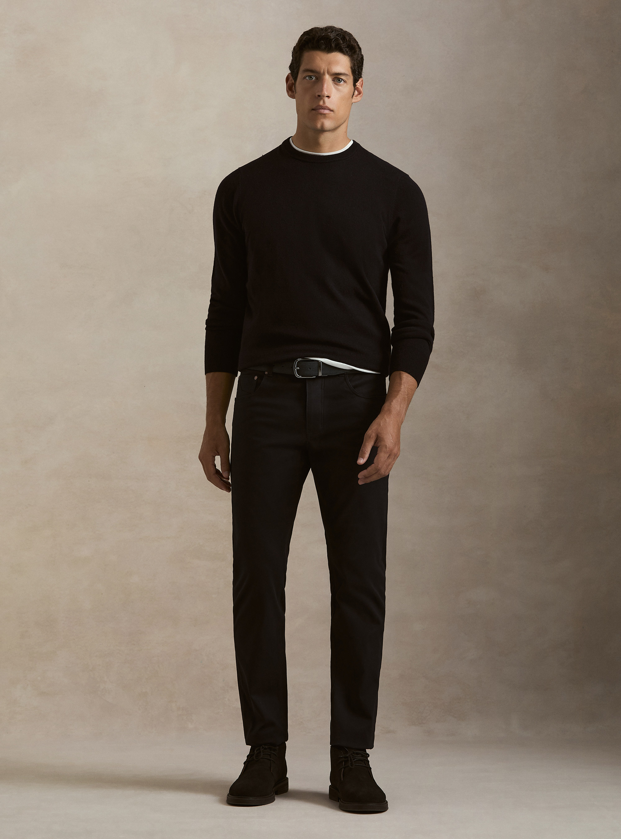 Girocollo in maglia in lana poliammide cashmere, NAVY BLUE