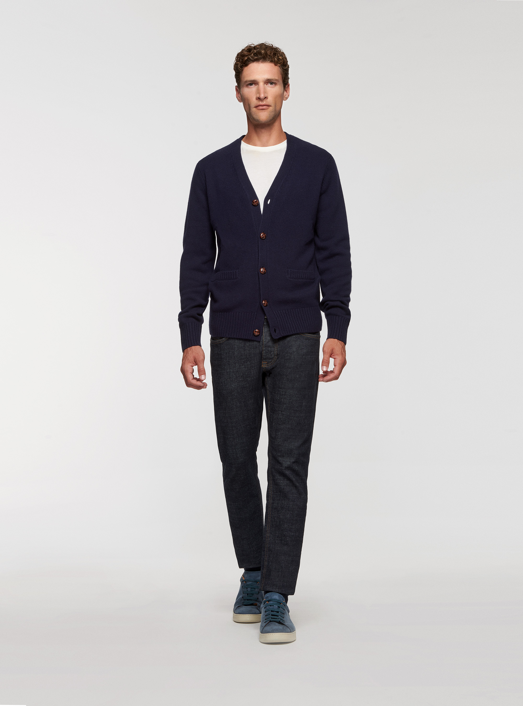 Cardigan in lana lambswool e cashmere, BLU NAVY