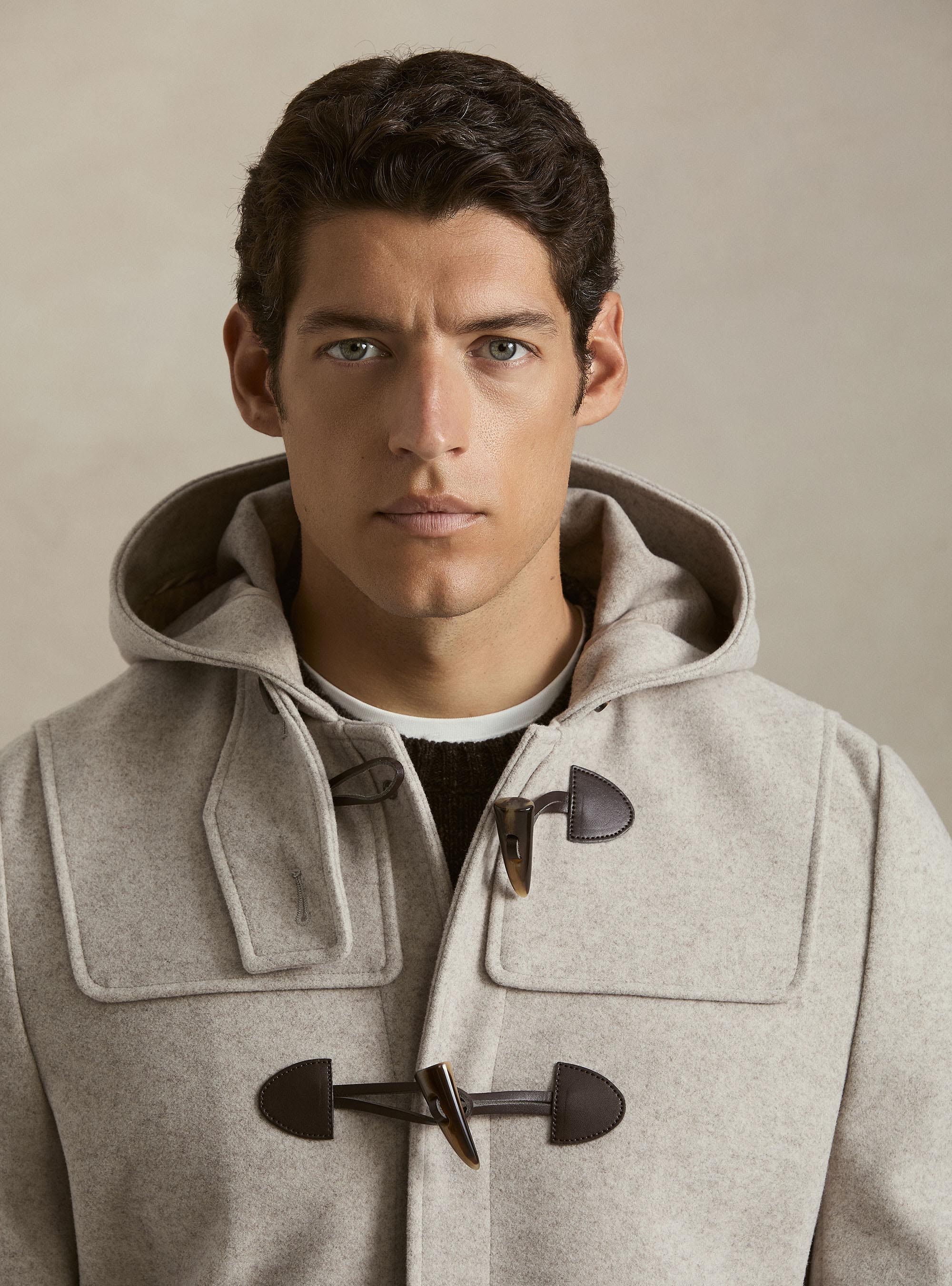 Montgomery con cappuccio in misto lana, ECRU