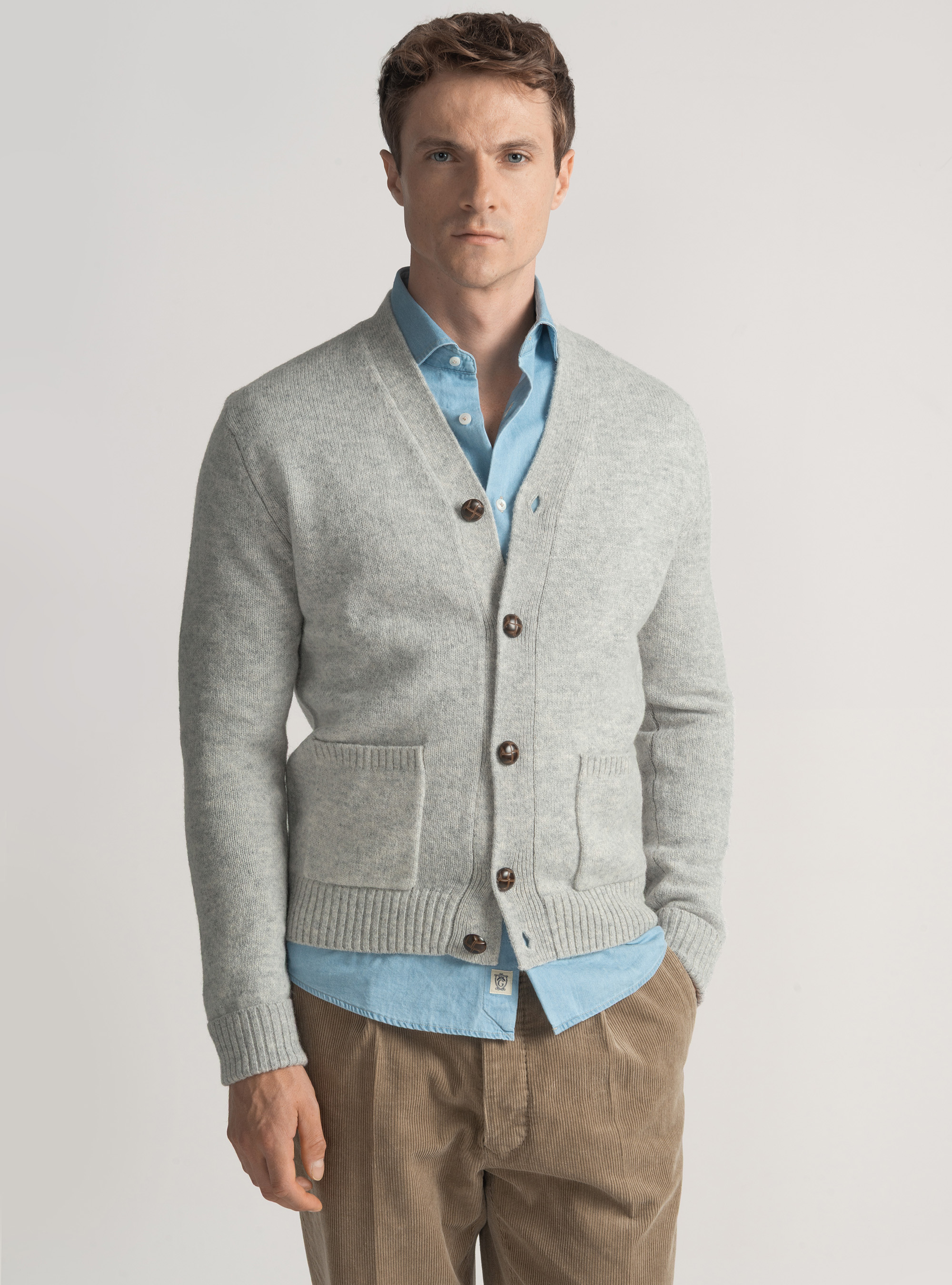 Shetland wool knit cardigan, GRIGIO MELANGE 0151C