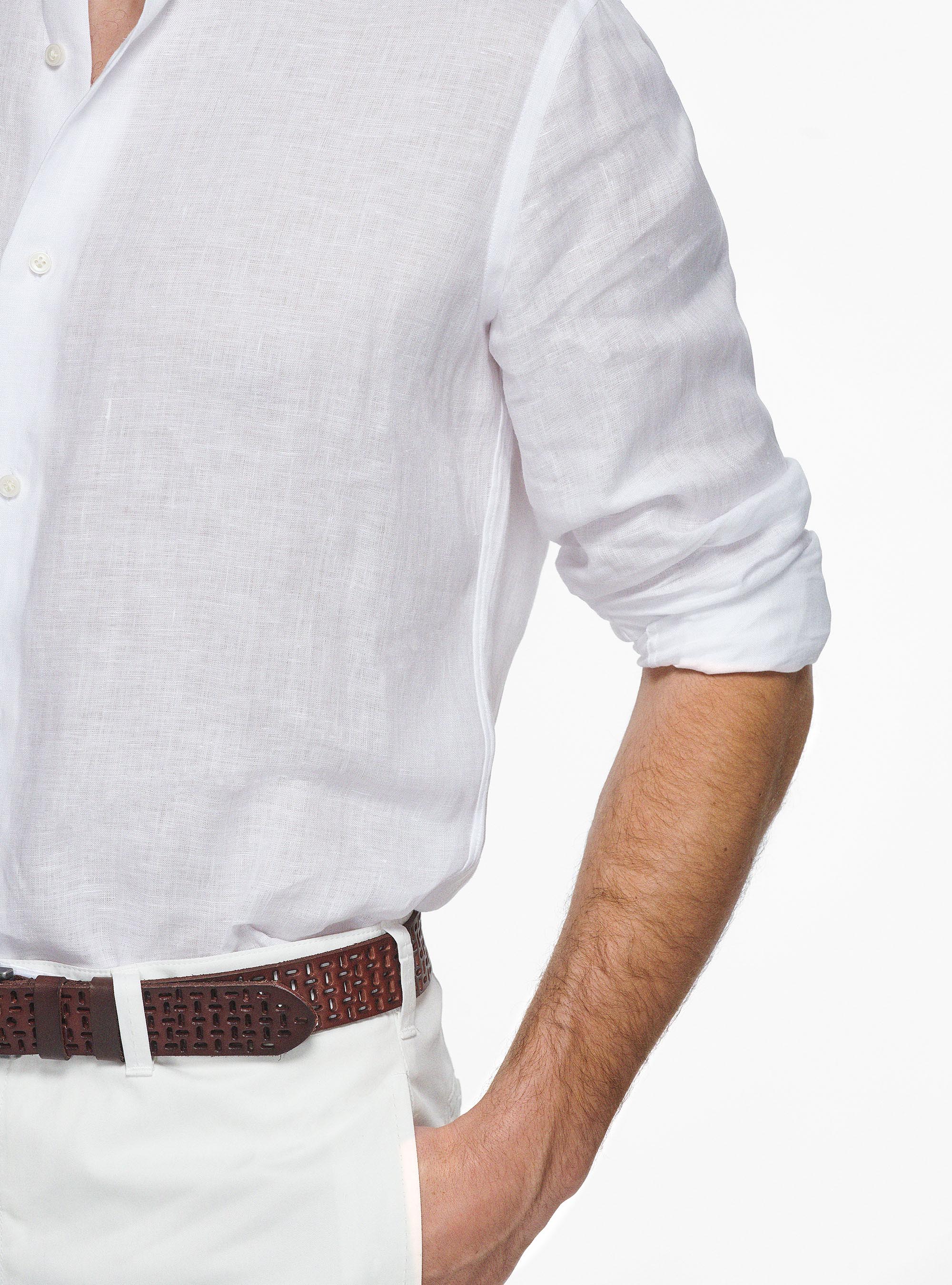 Italian collar shirt in pure linen, WHITE