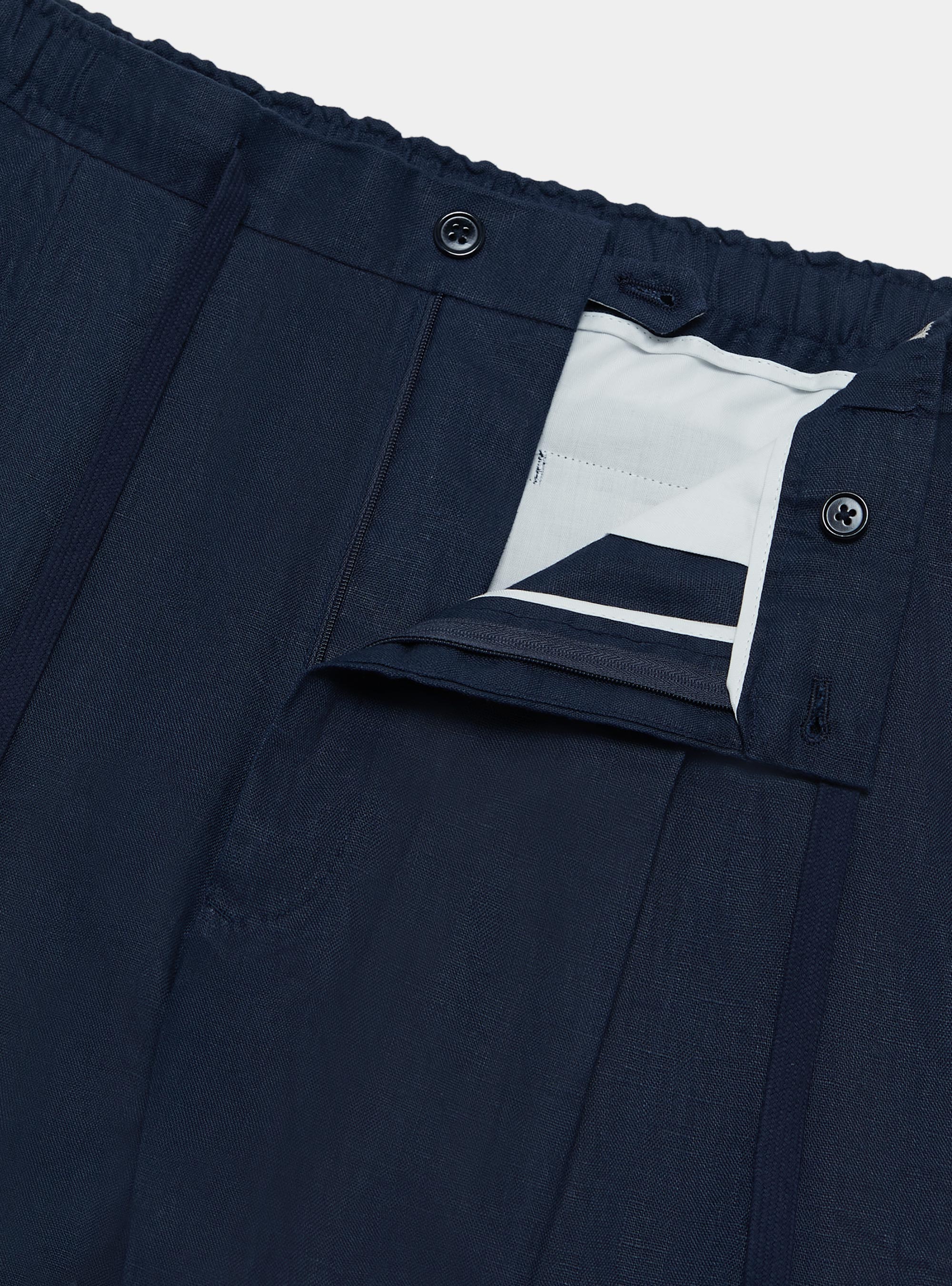 Pantaloni in puro lino con coulisse, BLU NAVY