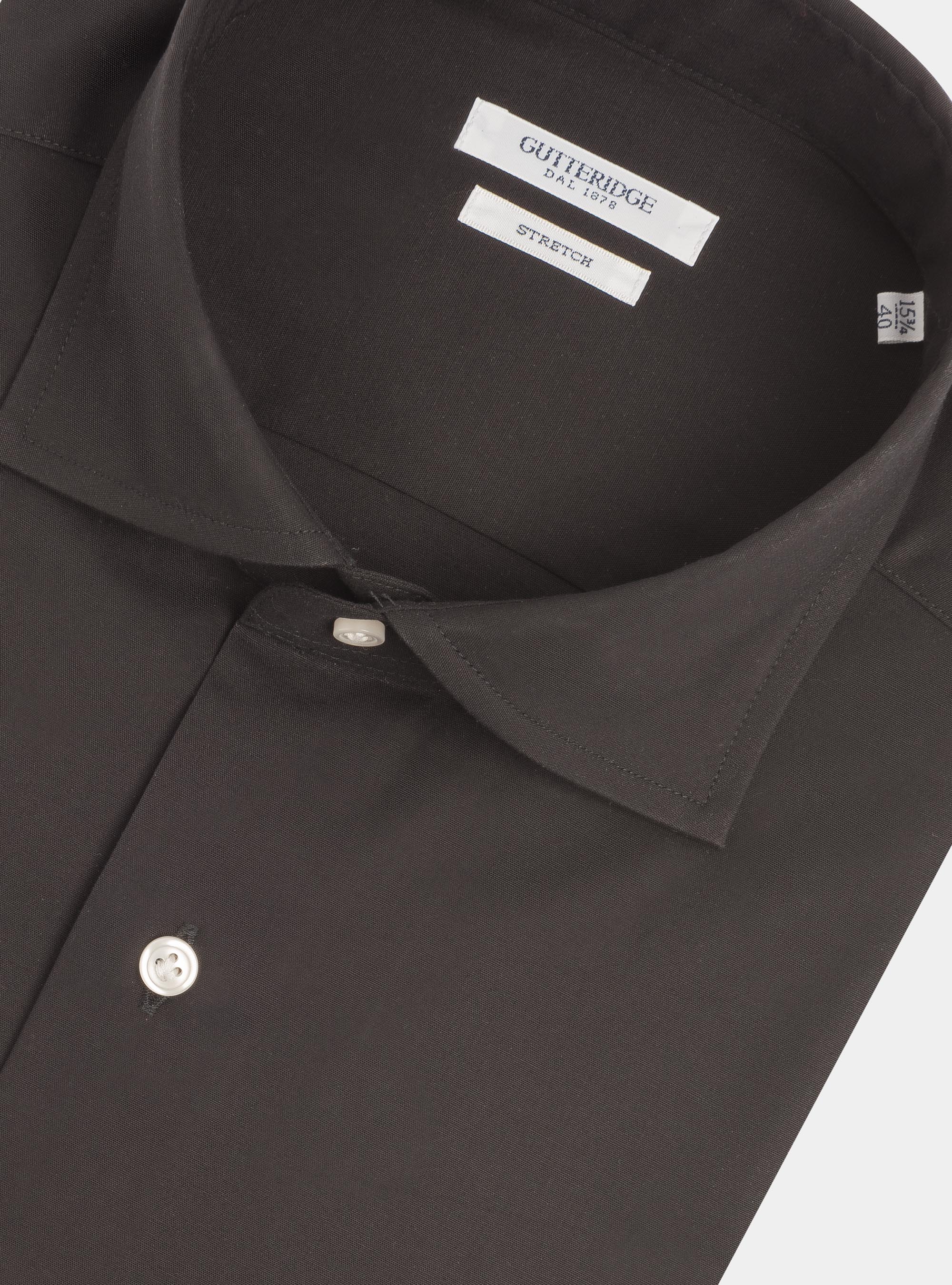 Camicia slim fit in popeline di cotone stretch, NERO