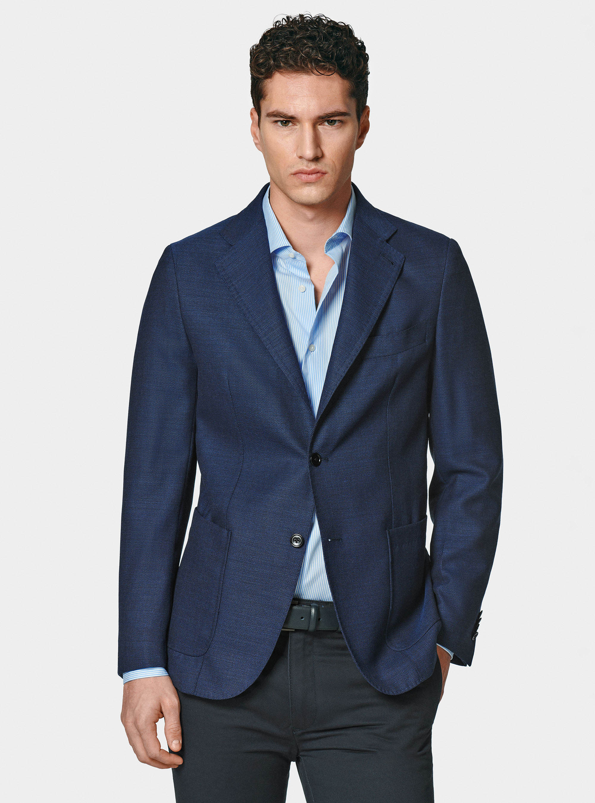 Micro-textured pure wool blazer, BLUE