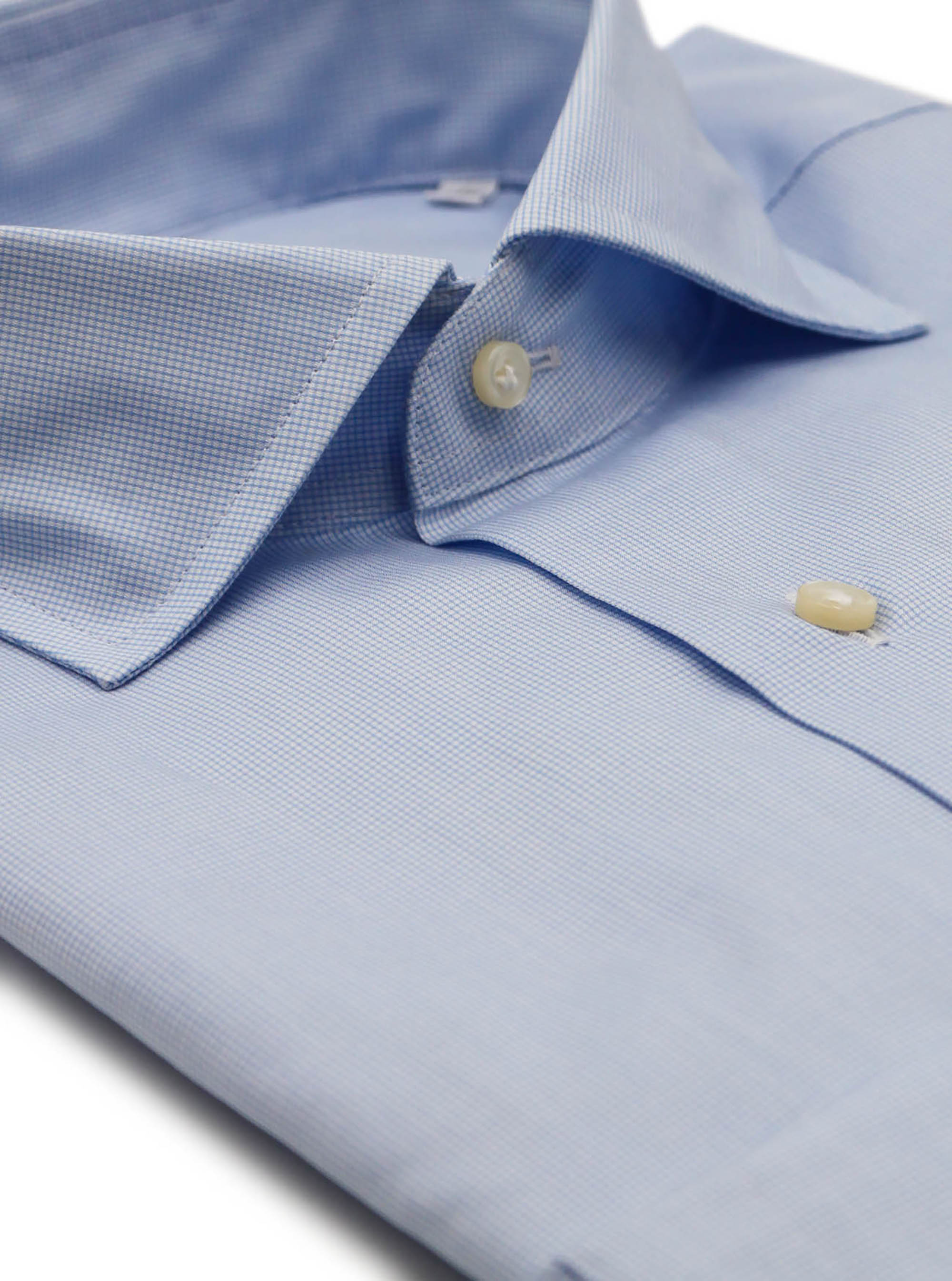 camicia collo francese micrquadretto, CELESTE