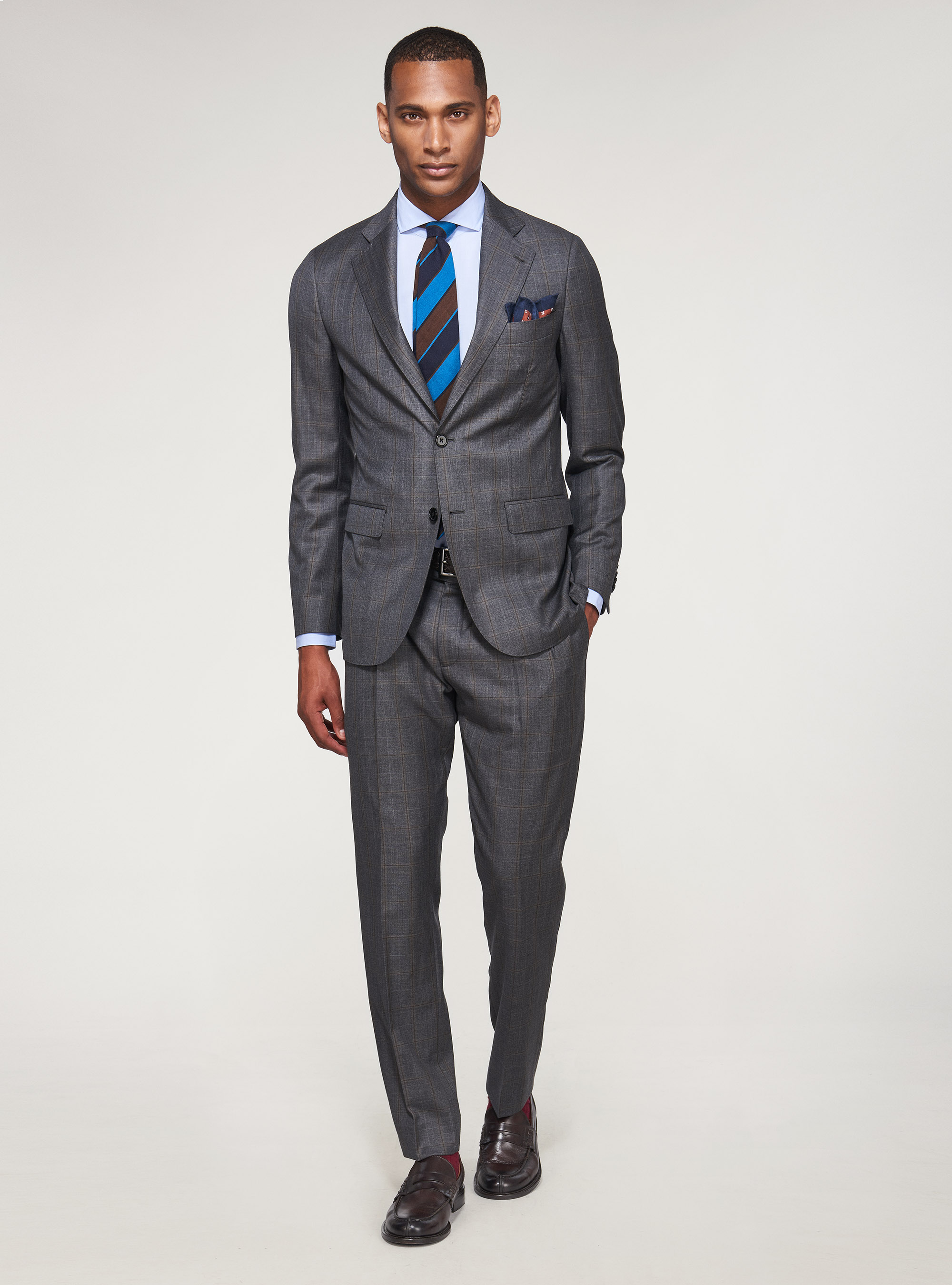 Giacca per abito a quadri in pura lana S110's, ASFALTO