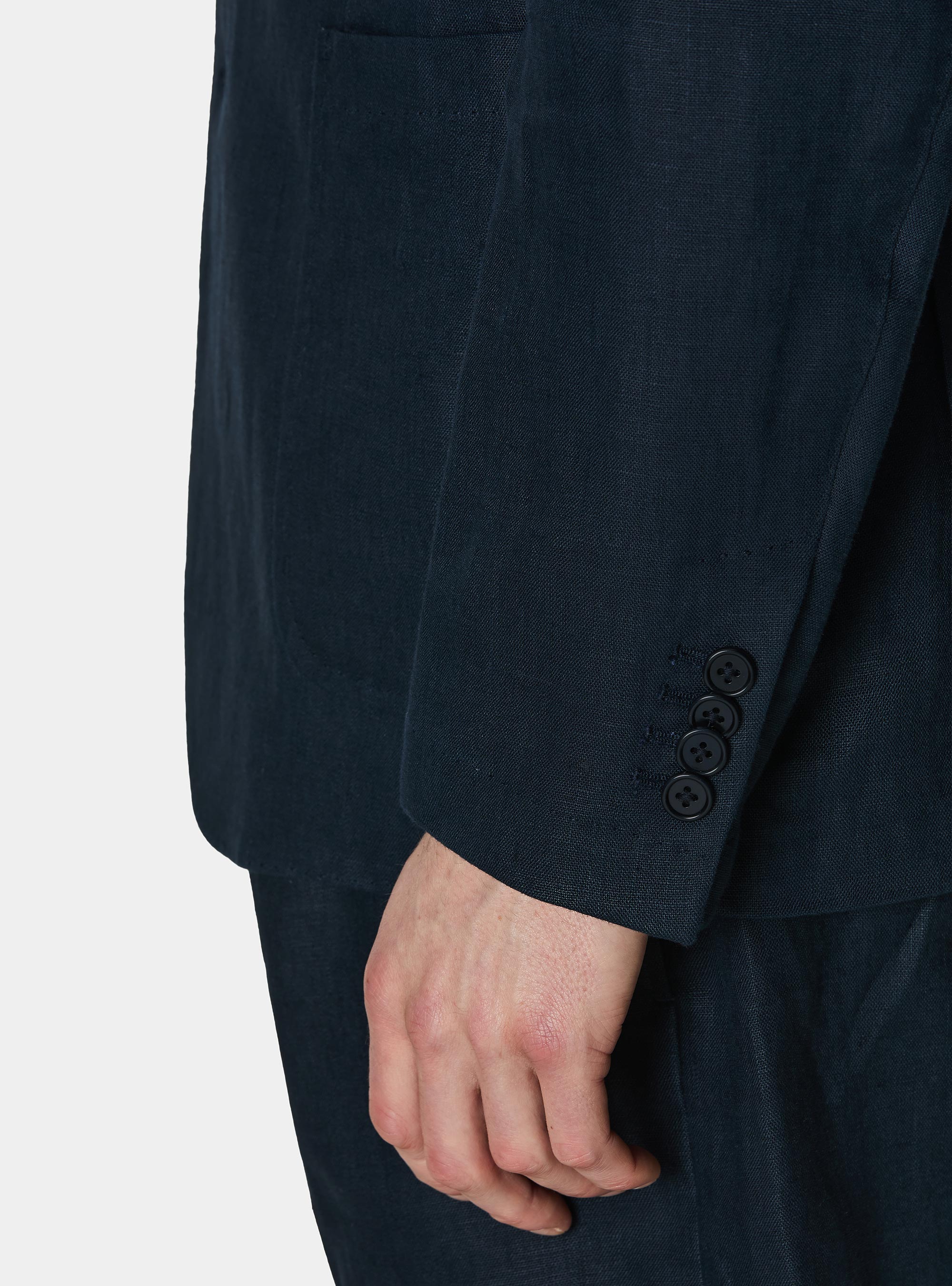 Korean blazer in pure linen, NAVY BLUE