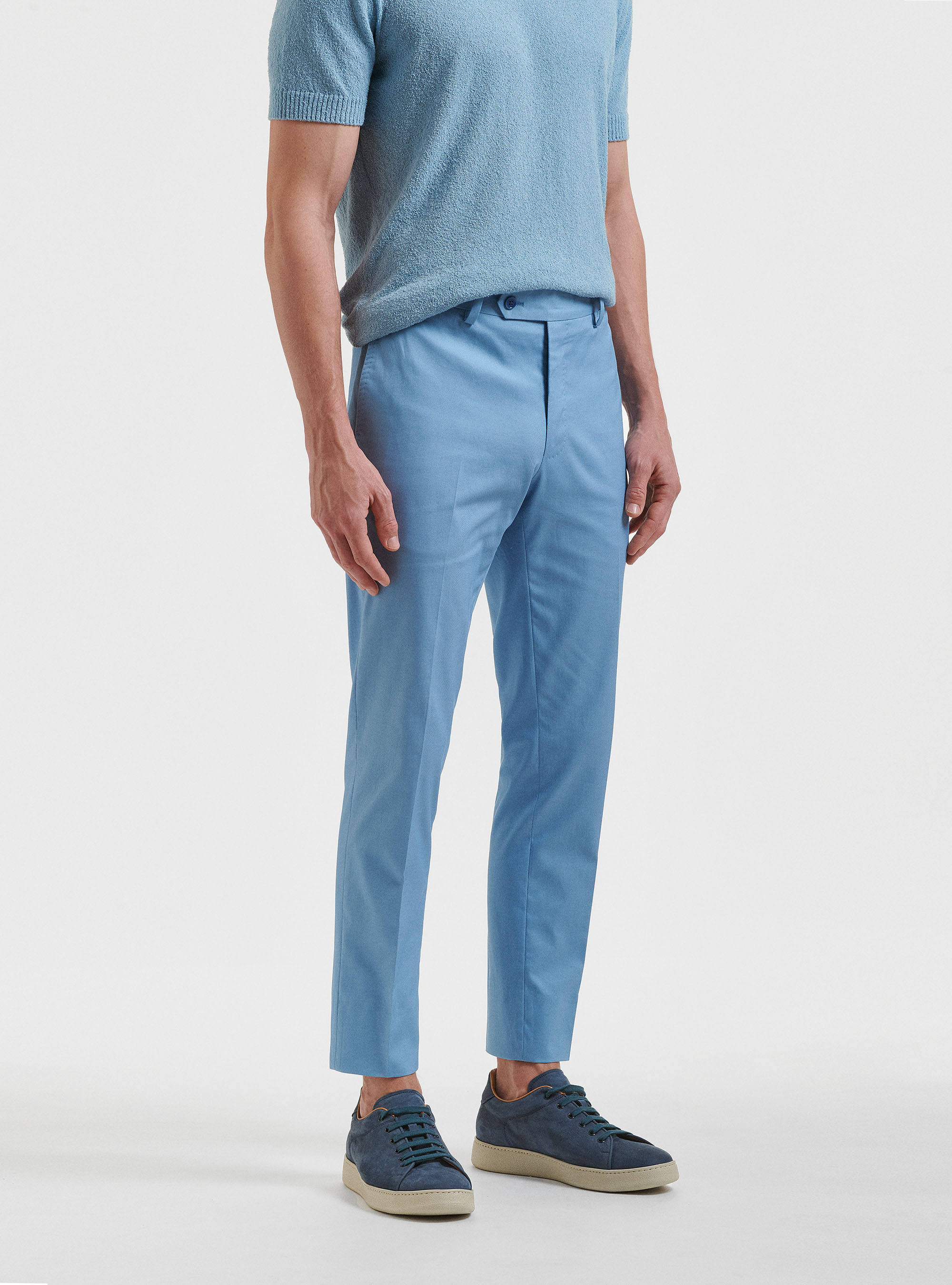 Pantaloni per abito in cotone armaturato, AZZURRO