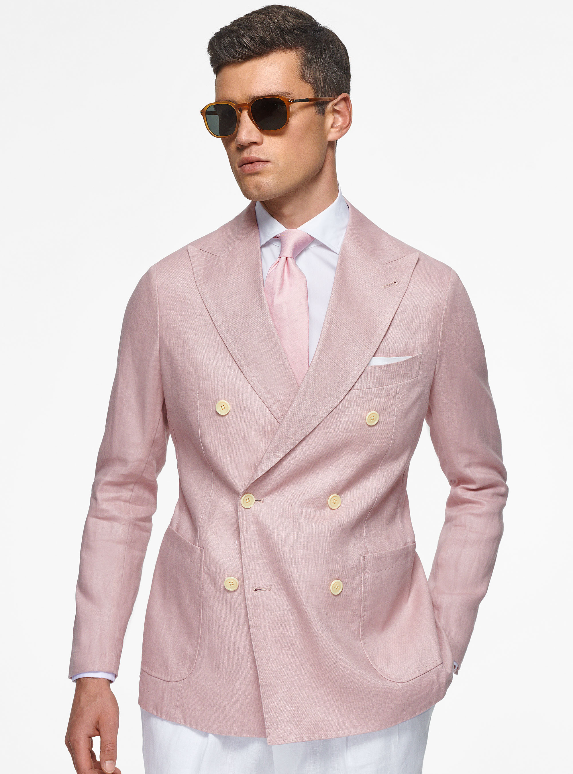 Veste à double boutonnage en pur lin, 0441C ROSA SCURO