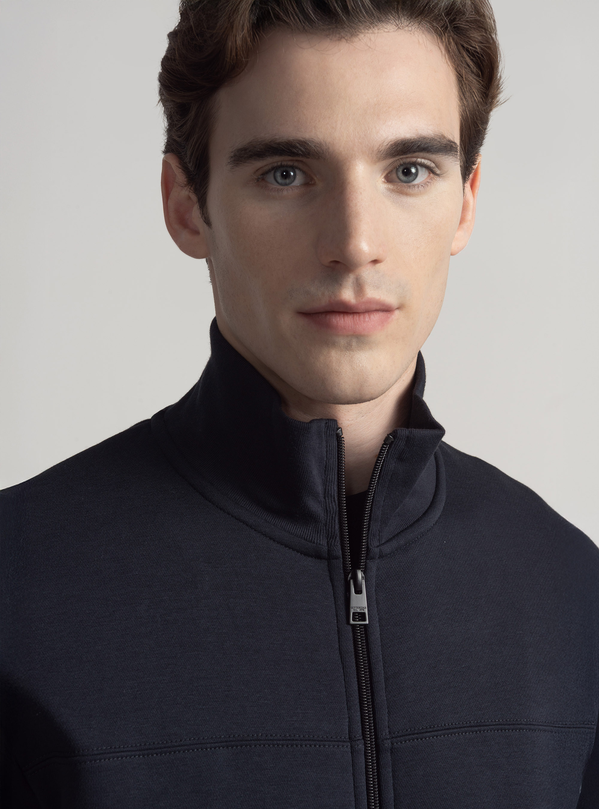 Sudadera con cremallera completa en mezcla de algodón, AZUL MARINO