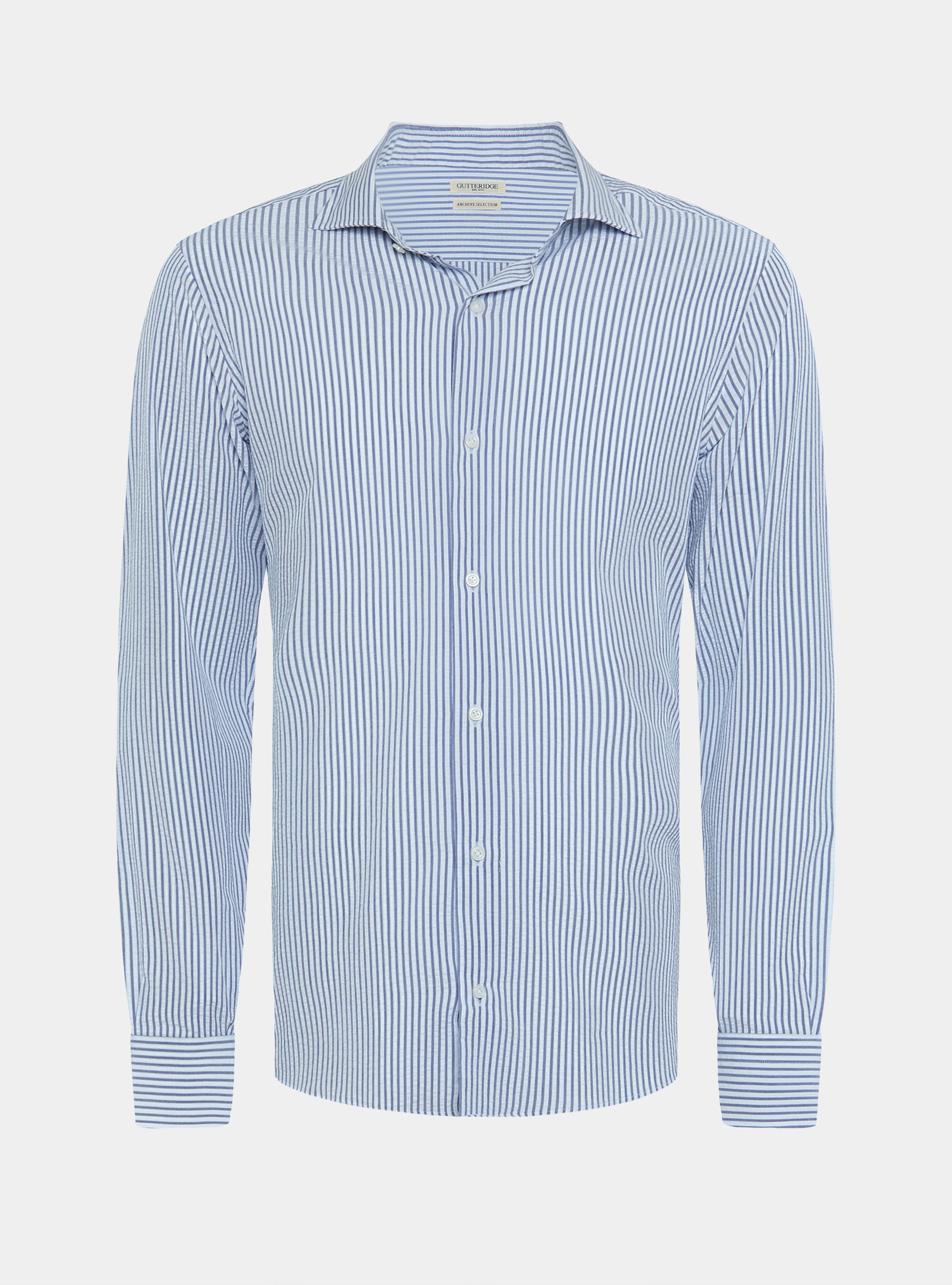 Camicia rigata in misto cotone seersucker, BLU