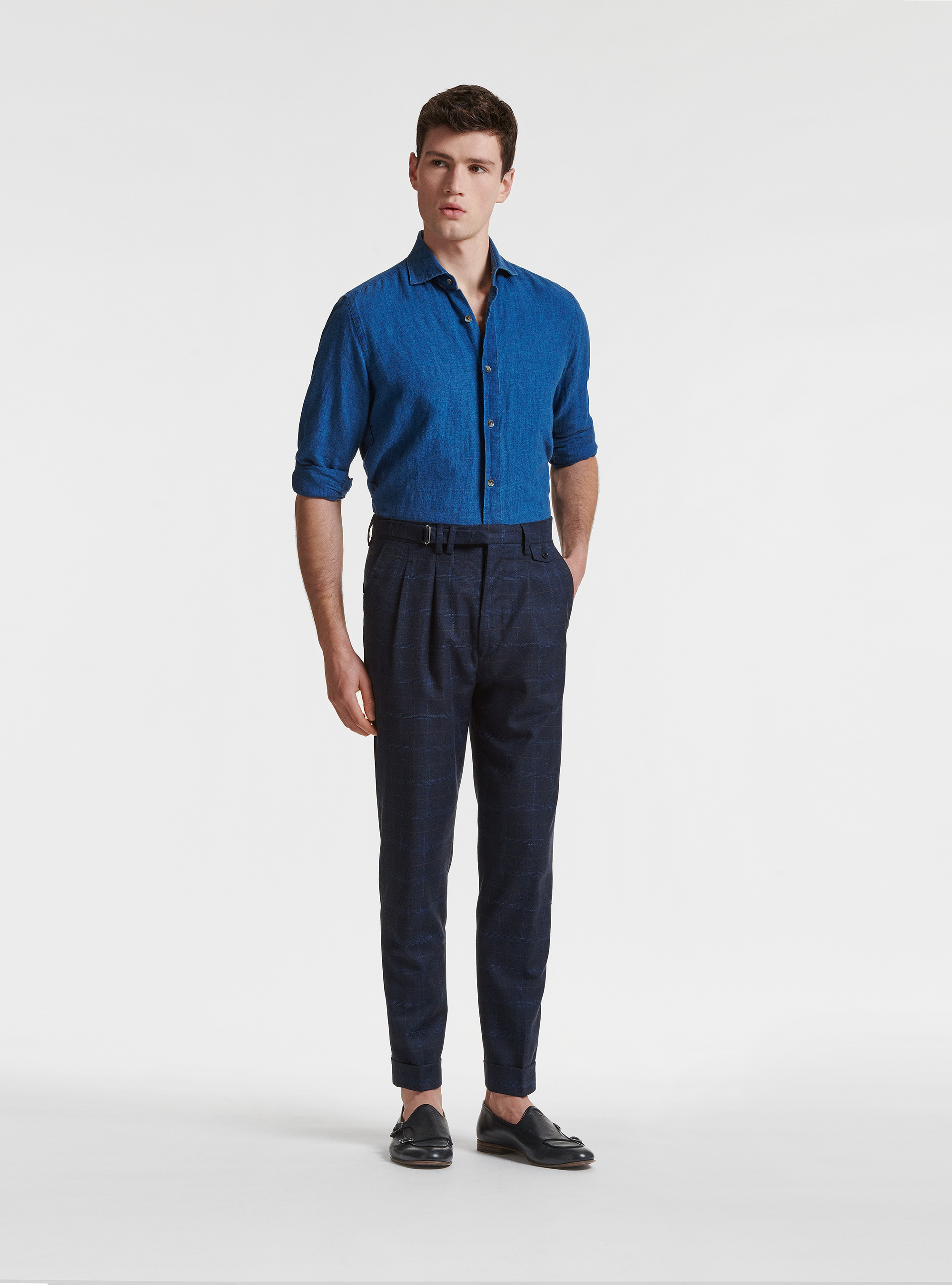Pantaloni per abito in lana cotone e lino Marlane, BLU NAVY