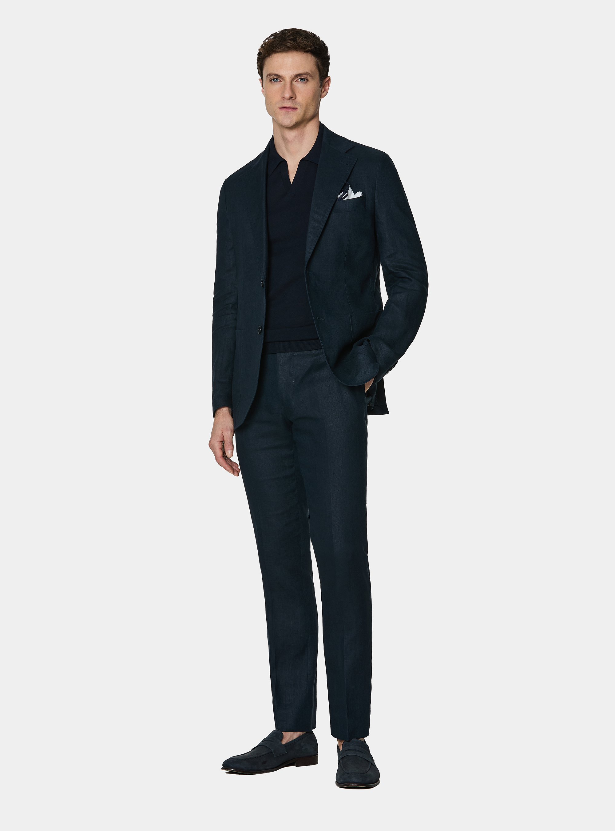 Pure linen suit trousers, NAVY BLUE