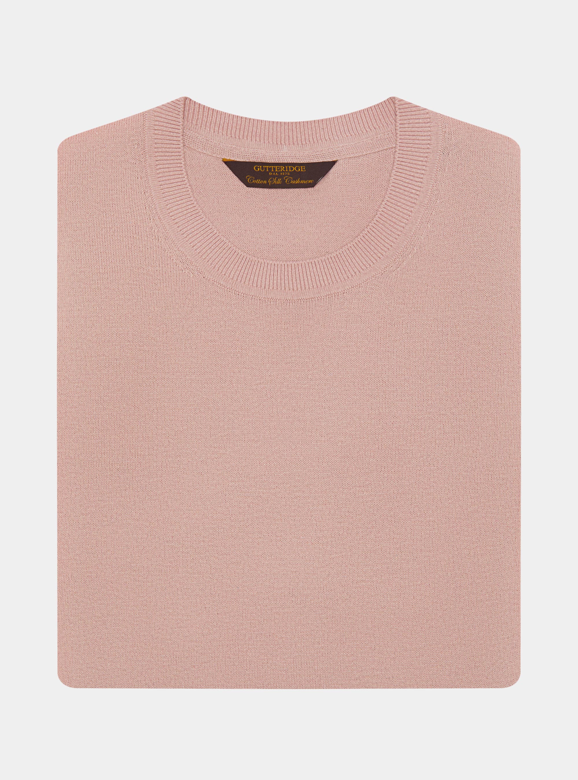 Pullover mit Rundhalsausschnitt aus Baumwolle, Seide und Kaschmir, 0441C ROSA SCURO