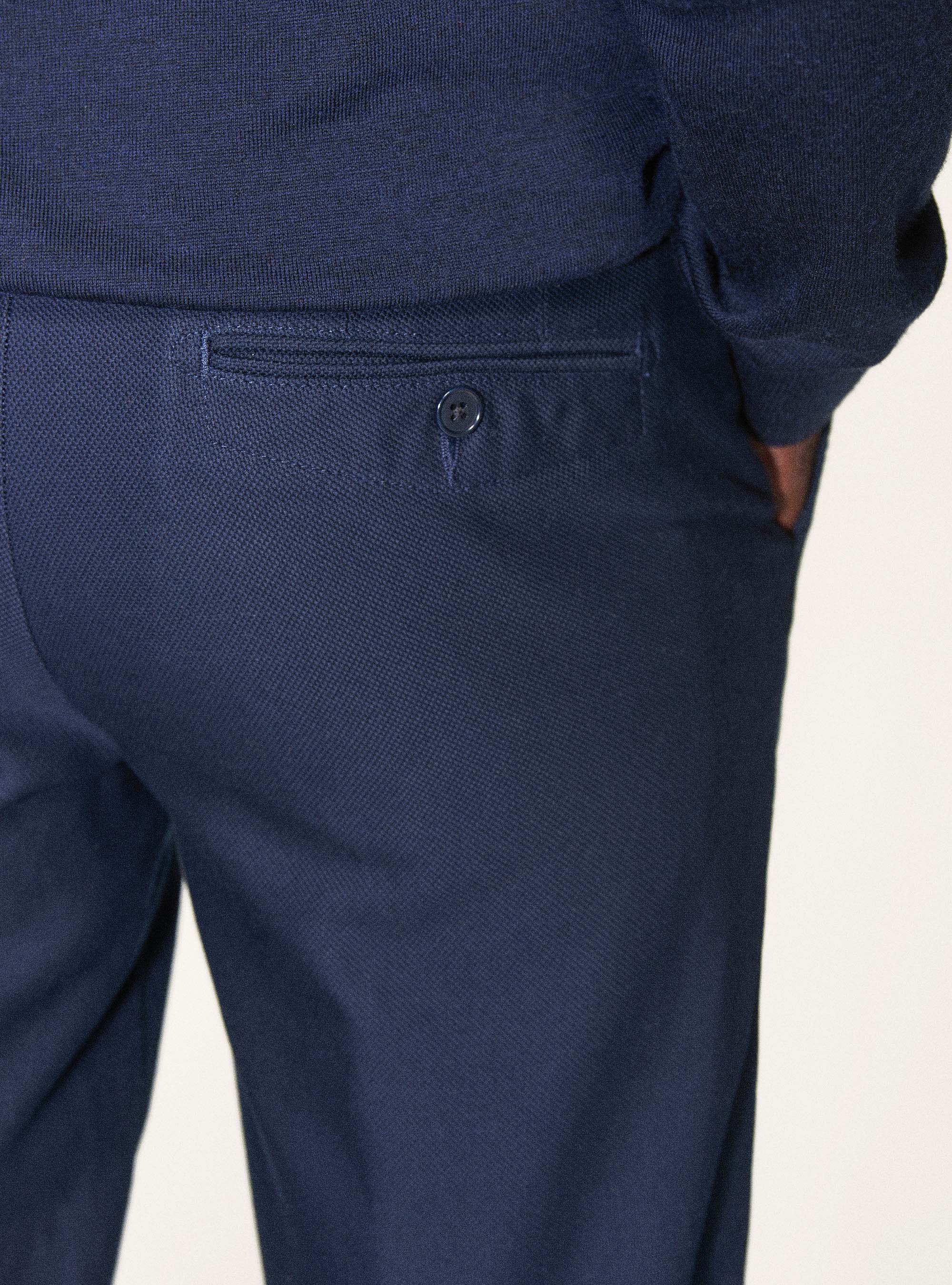 Weave cotton slim fit chino trousers, NAVY BLUE