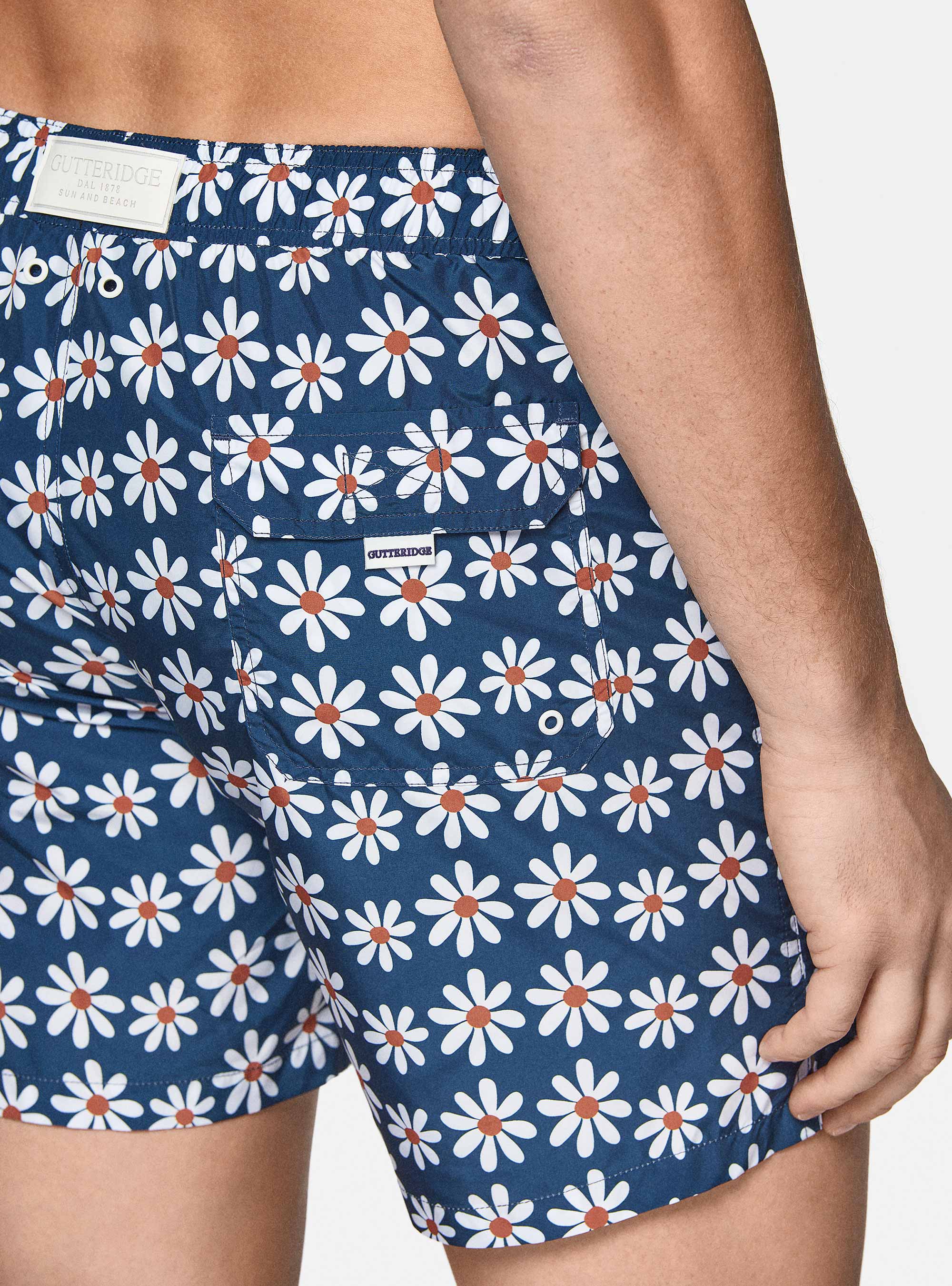 Maillot de bain imprim&eacute; marguerite, BLEU MARINE