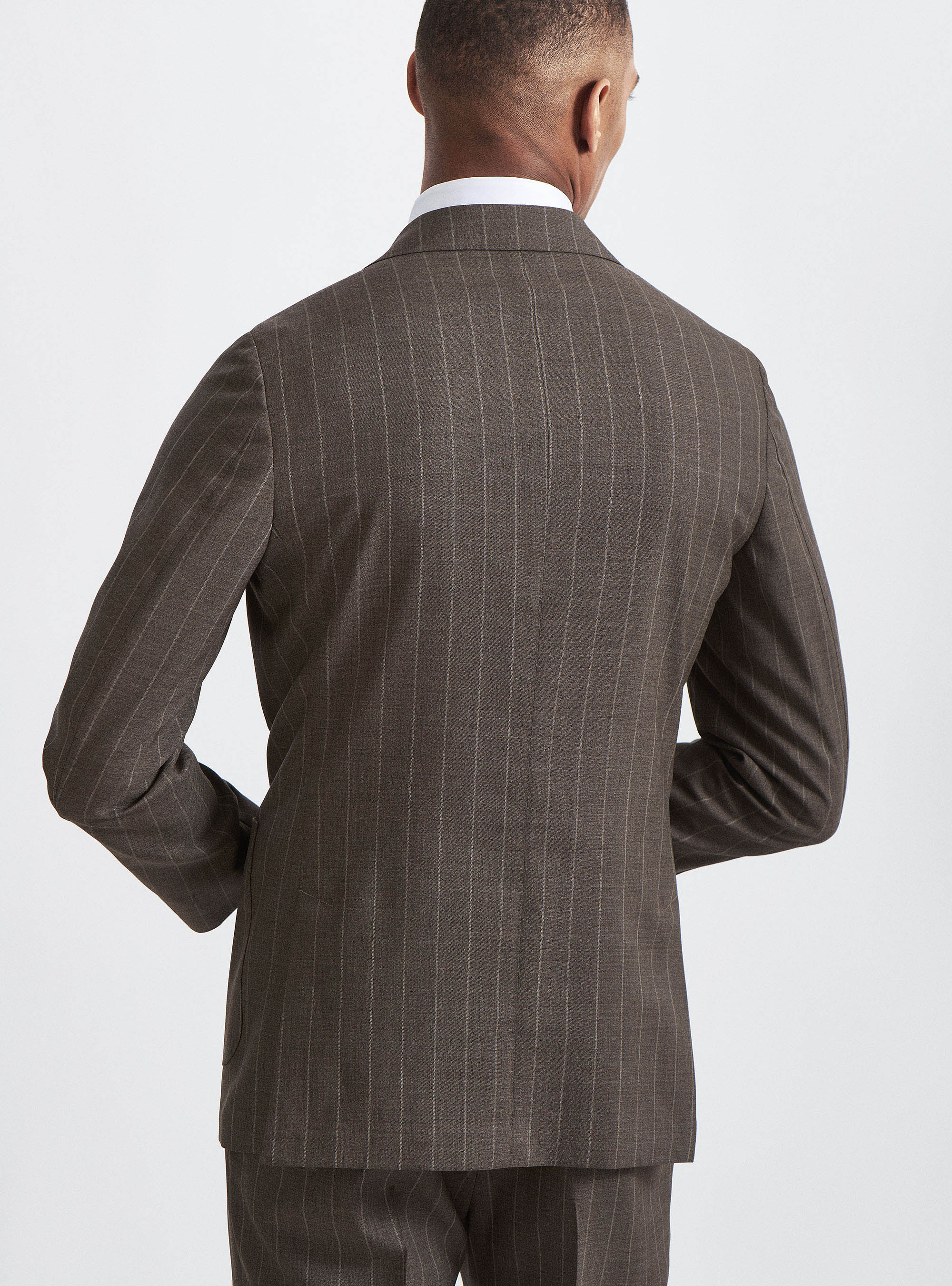 Giacca per abito in pura lana gessata tessuto Vitale Barberis Canonico, MARRONE