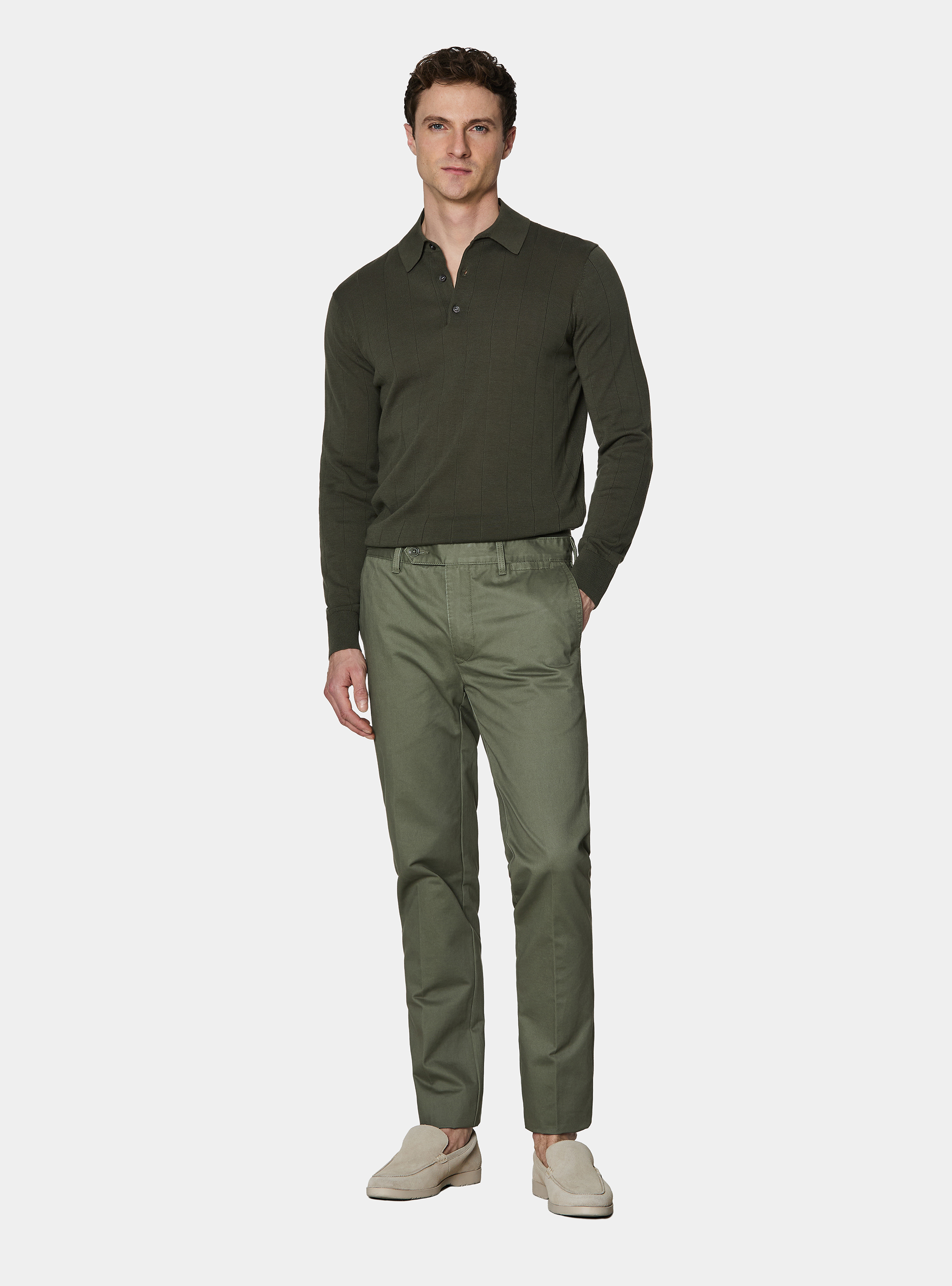 Long-sleeved knit polo shirt, MILITARE 0609C