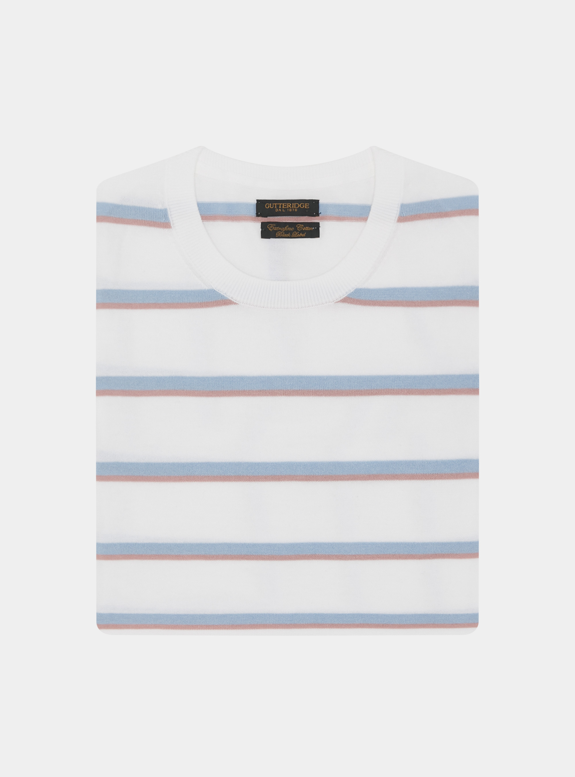 Crew-neck sweater in striped cotton, WHITE