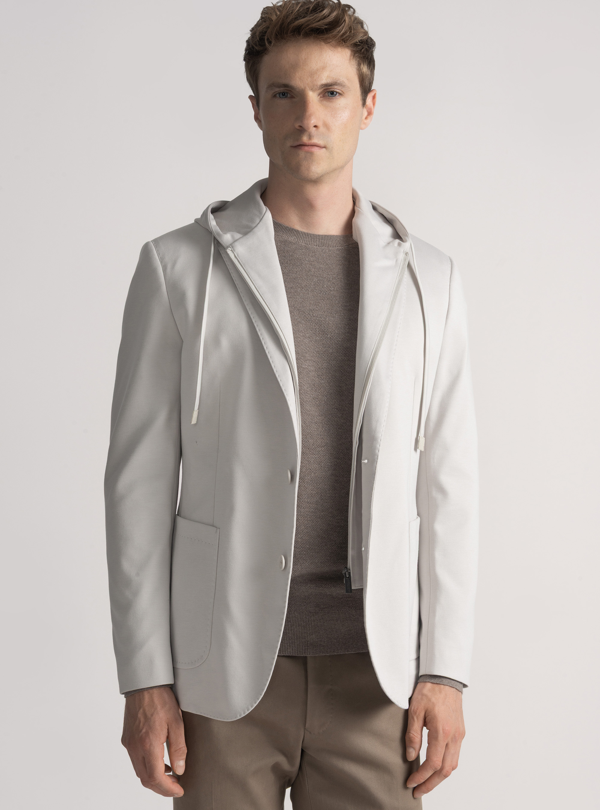 Giacca jersey con cappuccio removibile, PERLA 0178C