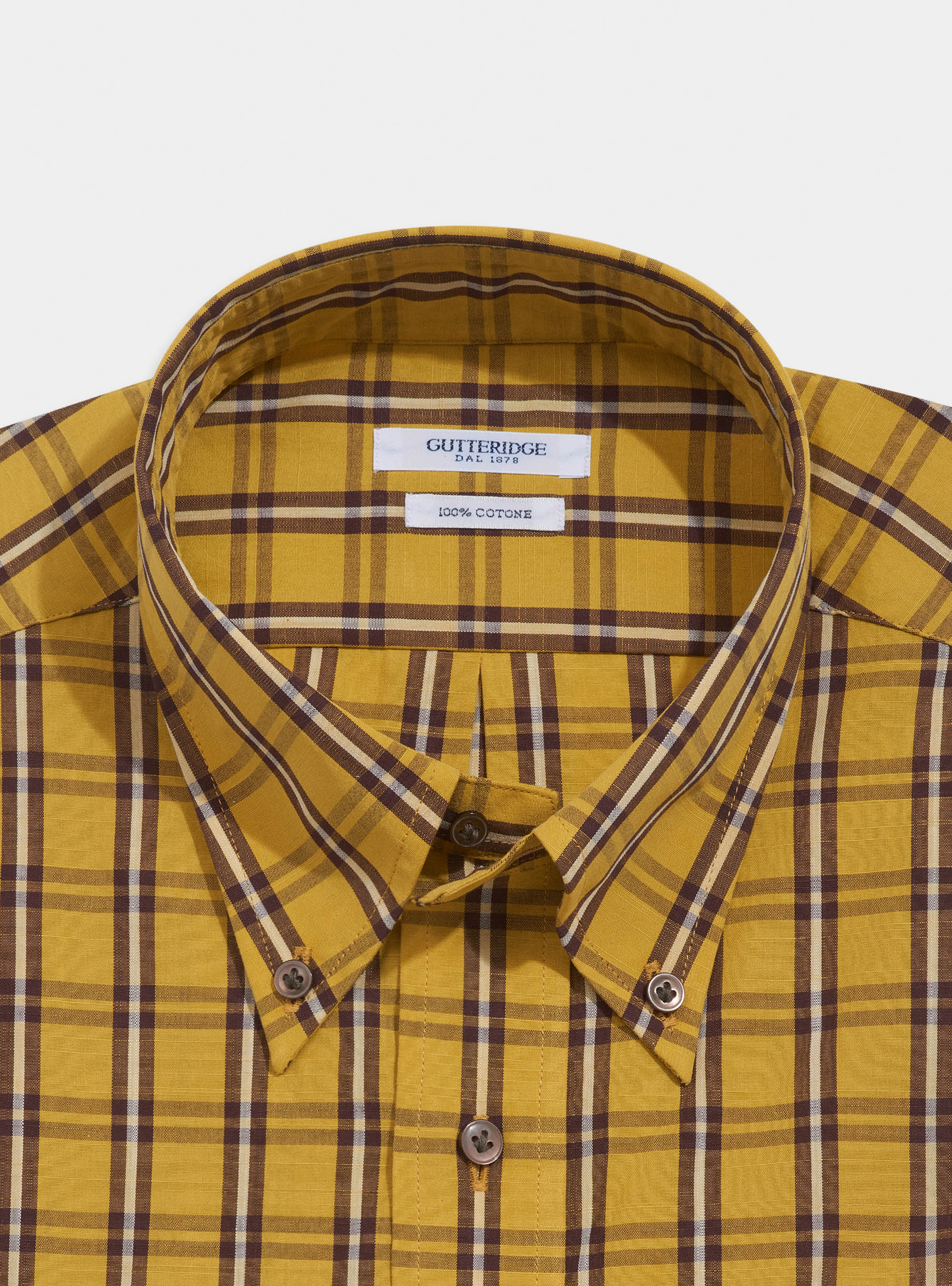 Camicia button down in cotone a quadri con taschino, 0711C OCRA