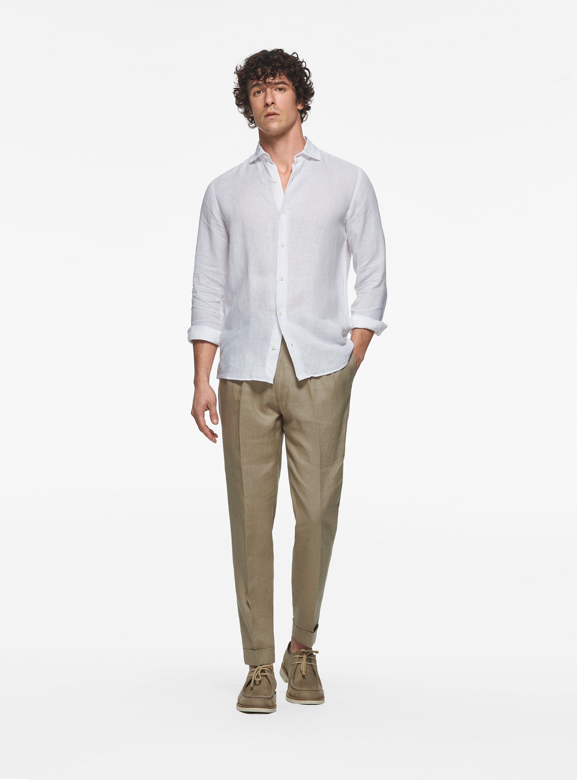 Camisa de lino puro, BLANCO