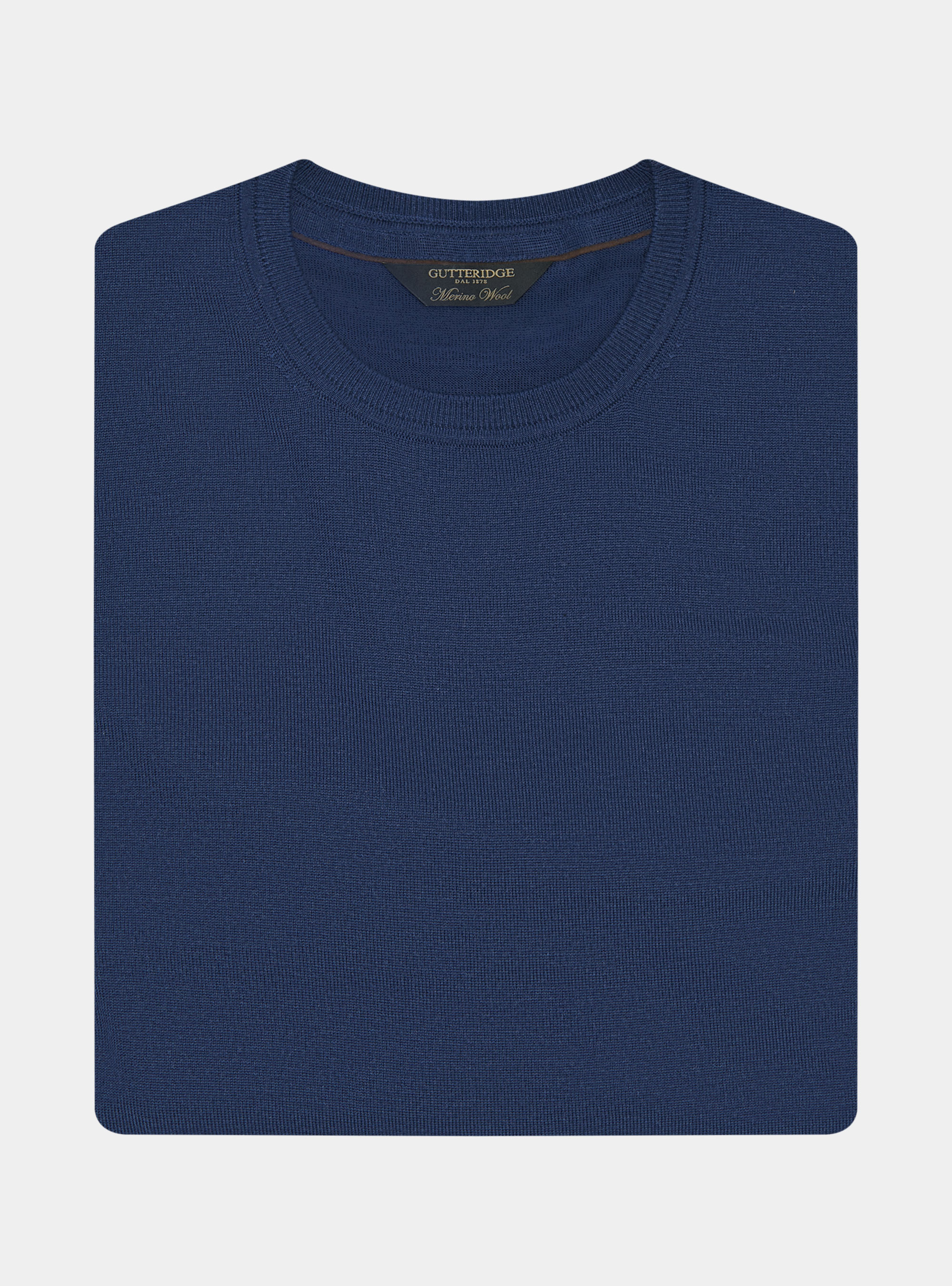 Punto de cuello redondo de pura lana merina extrafina, AZUL TINTA