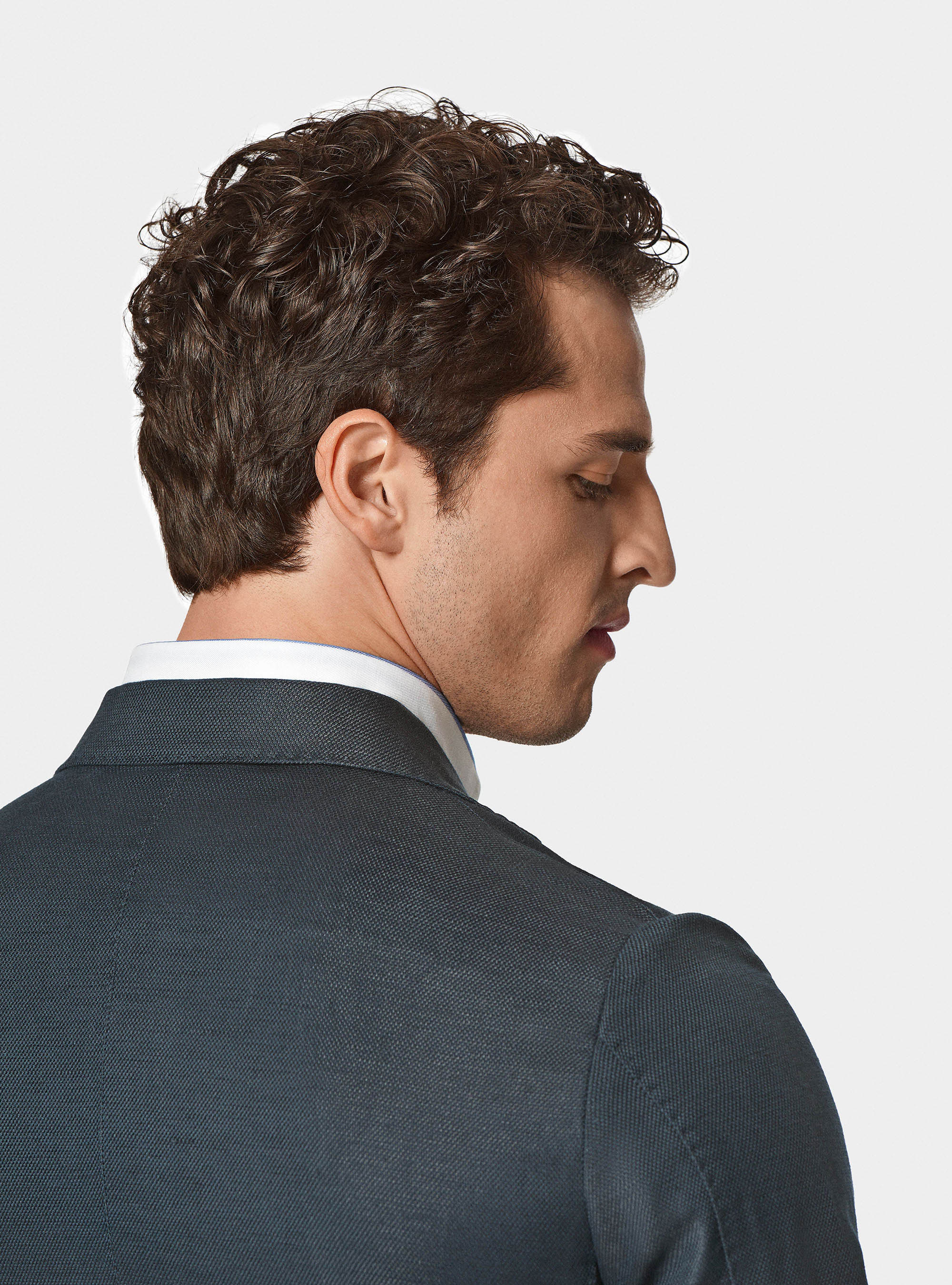 Giacca hopsack in cotone e lino, BLU NAVY