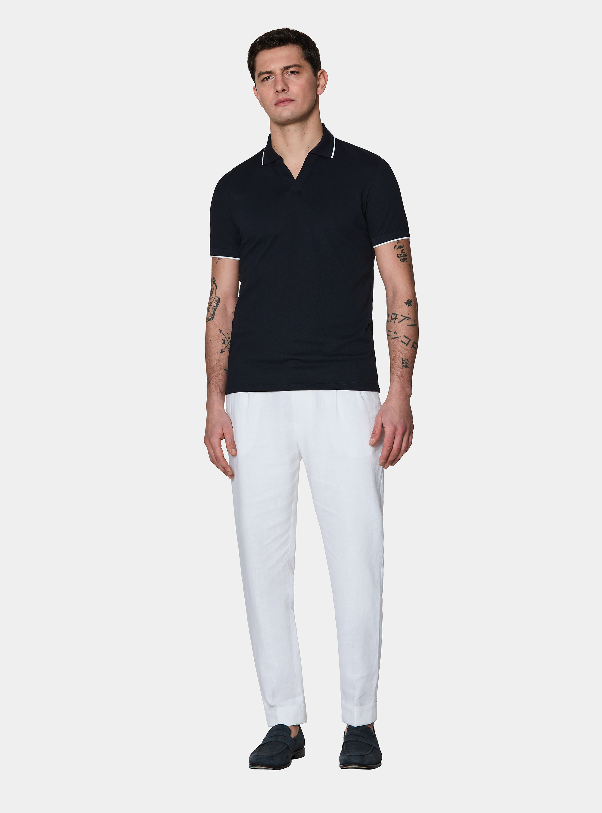 Polo GT01 senza bottoni in piquet stretch, BLU NAVY