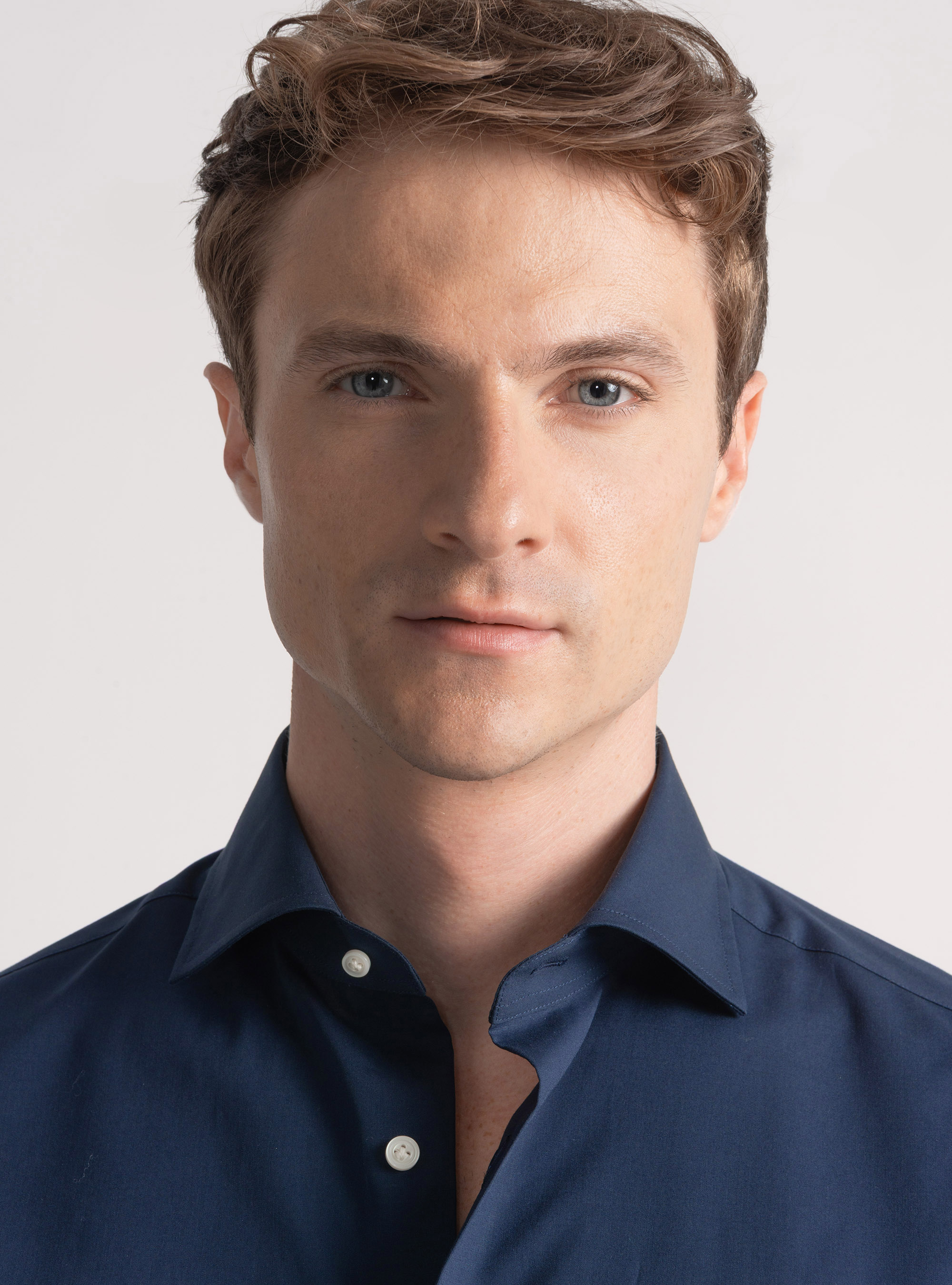 Camicia in cotone popeline stretch, BLU NAVY