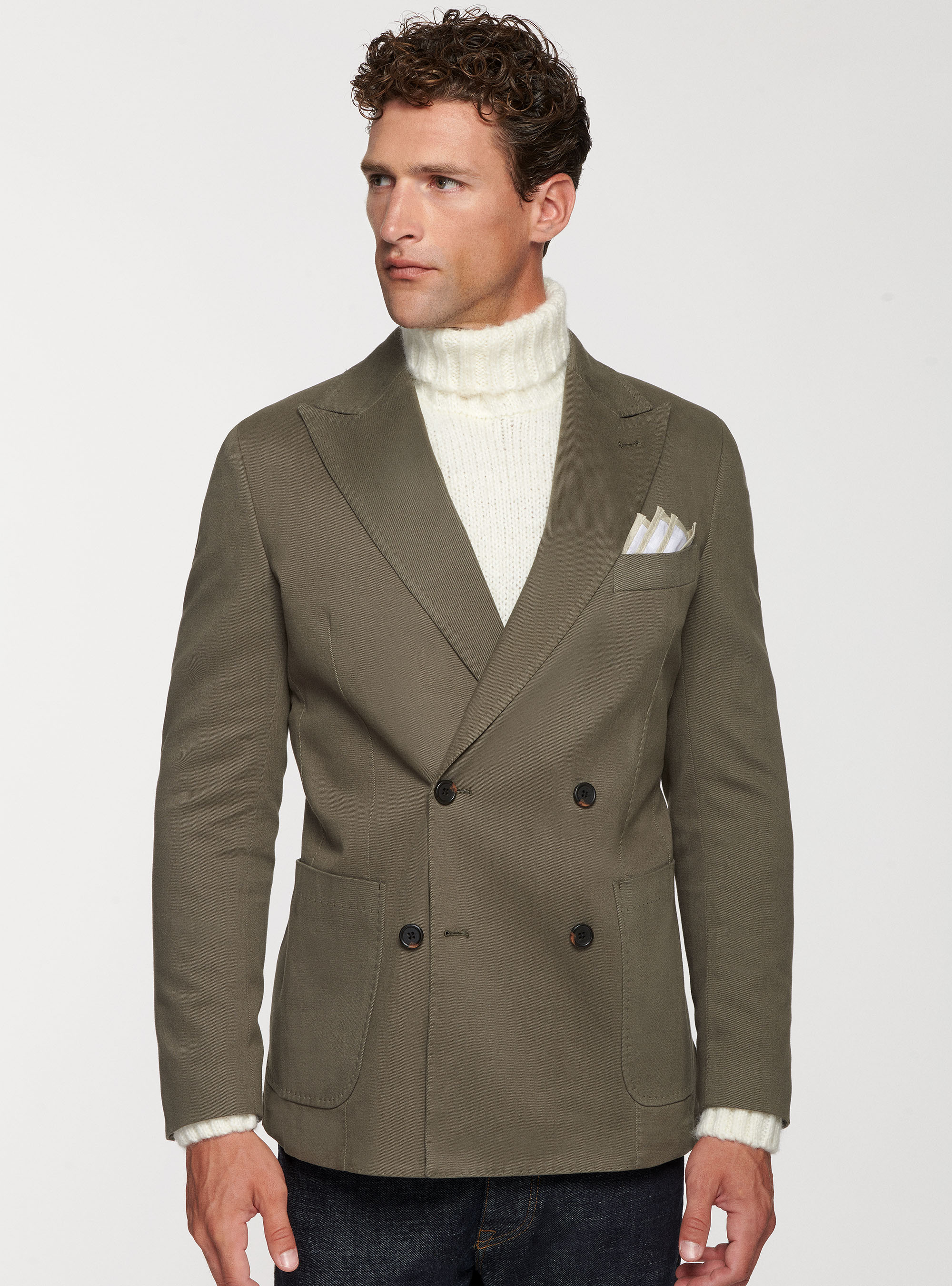 Gutteridge - Giacca doppiopetto in cotone smerigliato, Unisex, Verde, Taglia: 52