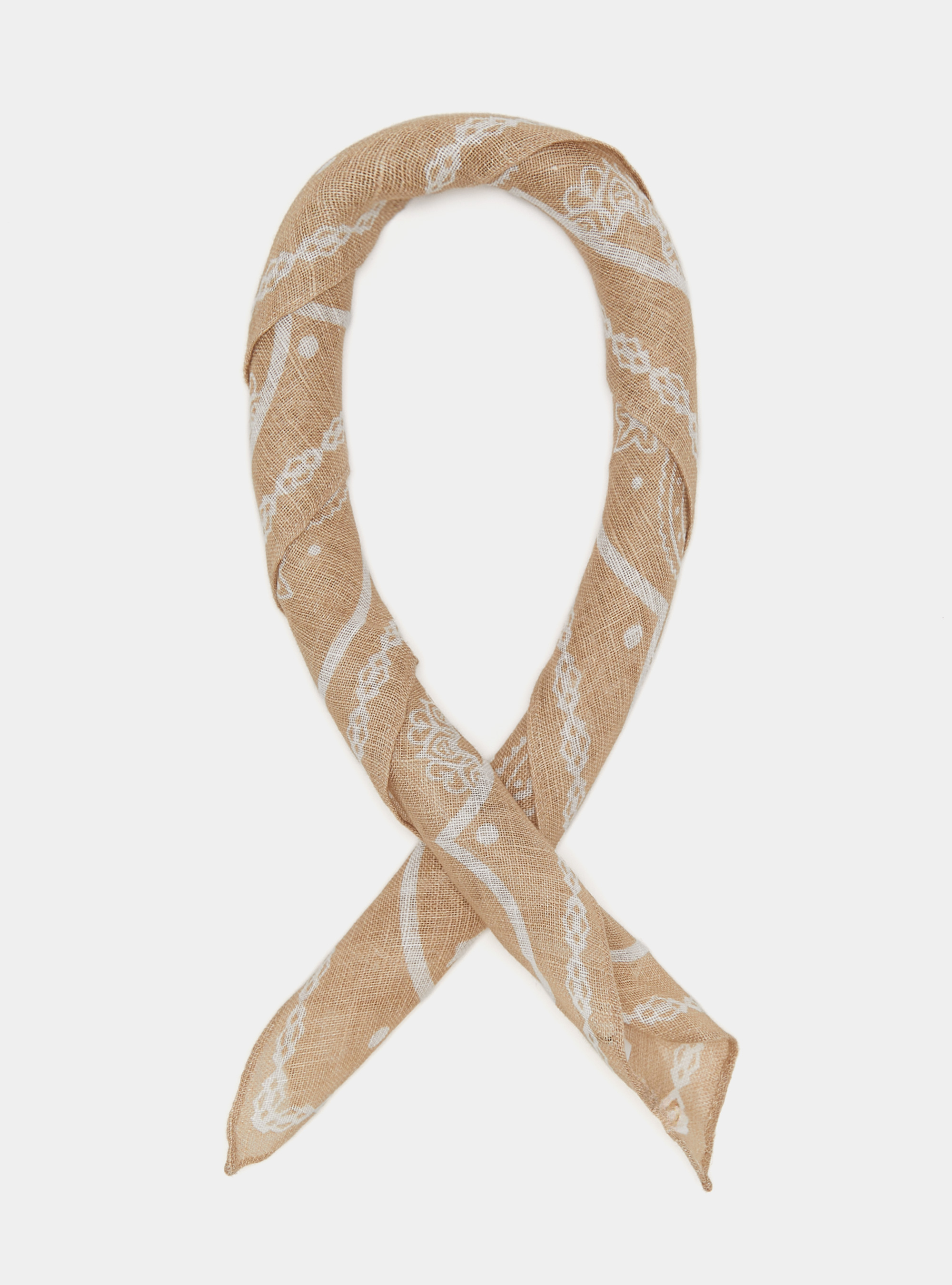 Foulard paisley in lino stampato, ECRU