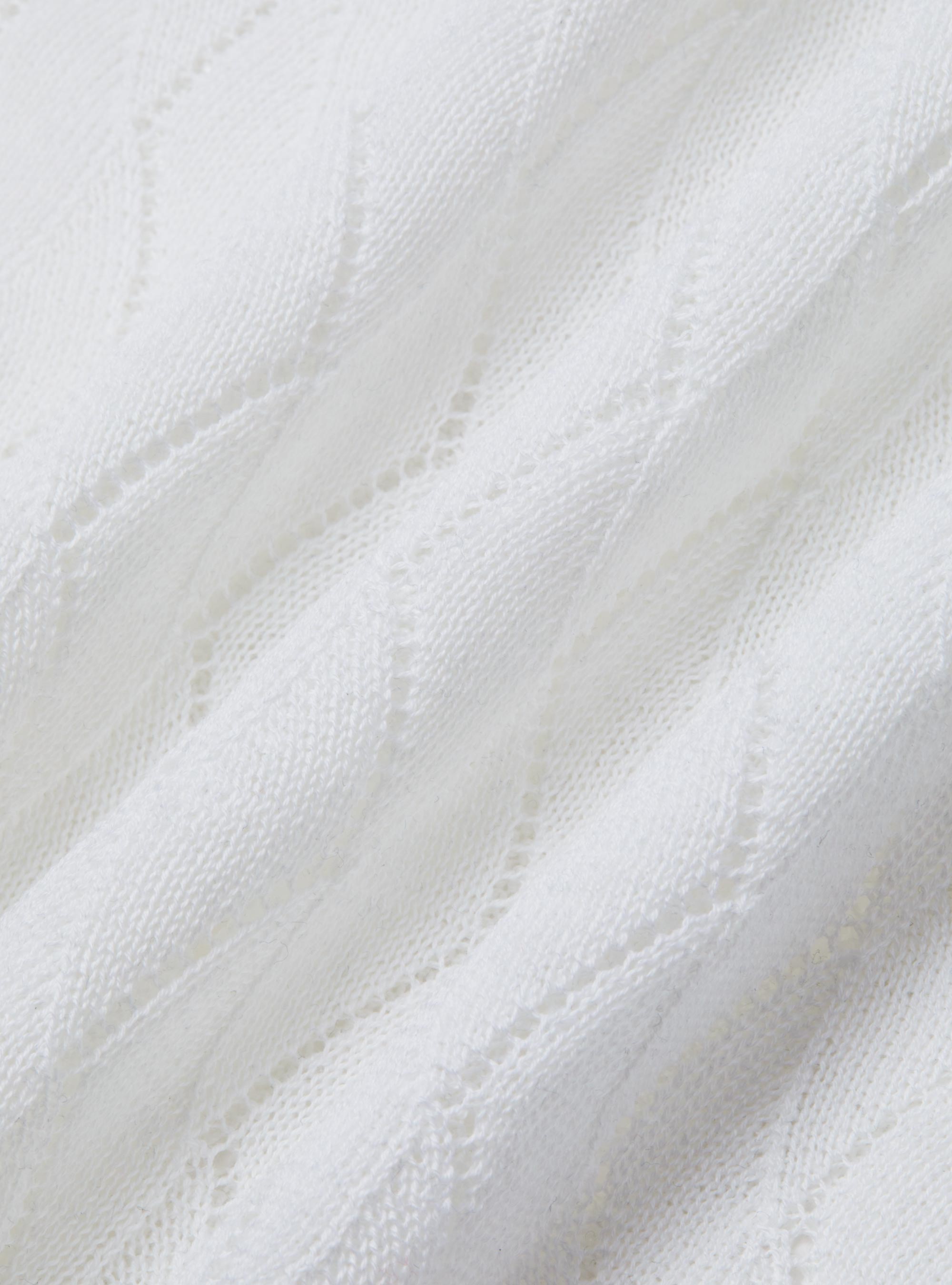 Polo in maglia traforata senza bottoni in cotone e seta, BIANCO