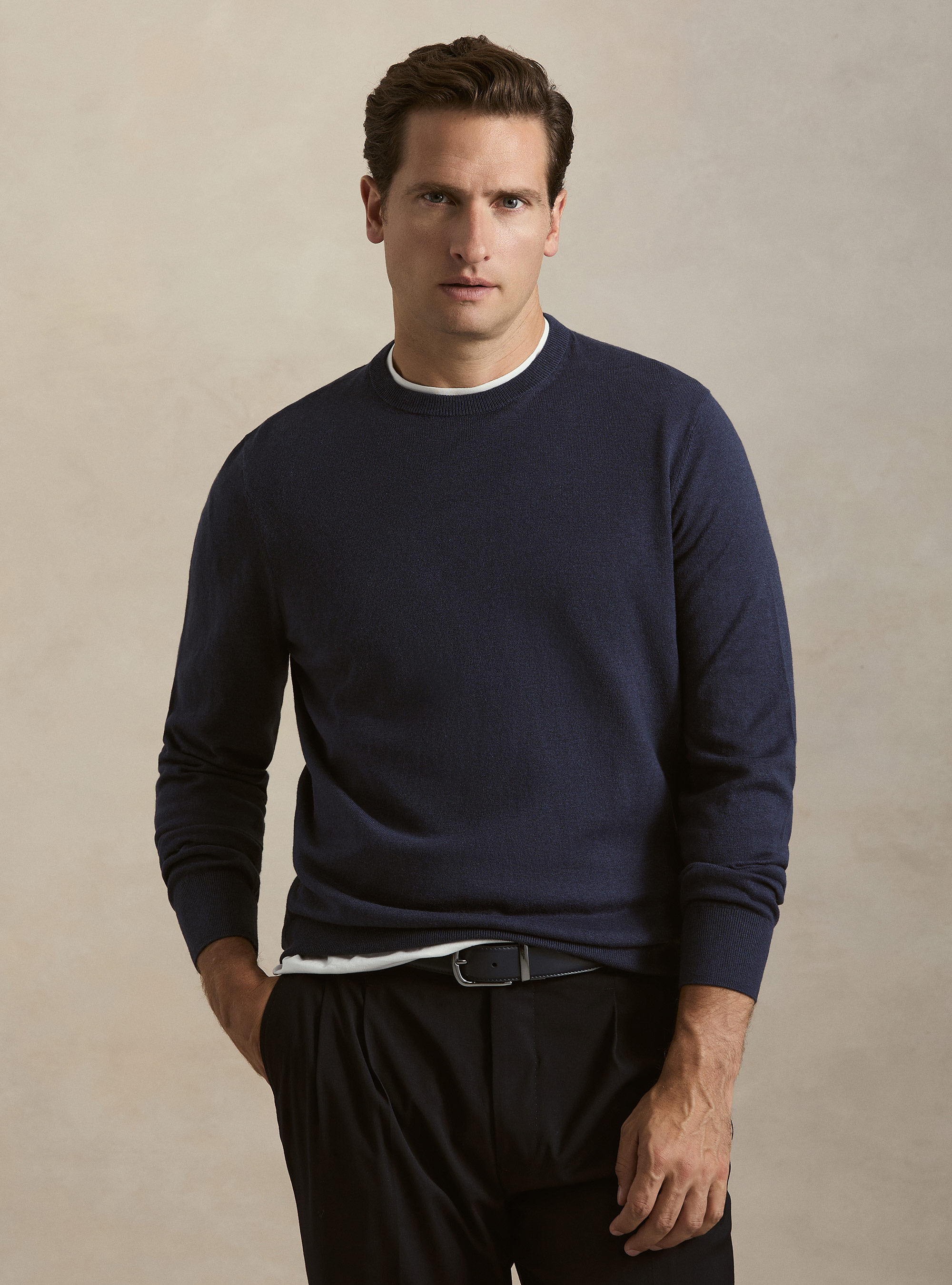 Maglia girocollo in cotone seta e cashmere, INCHIOSTRO